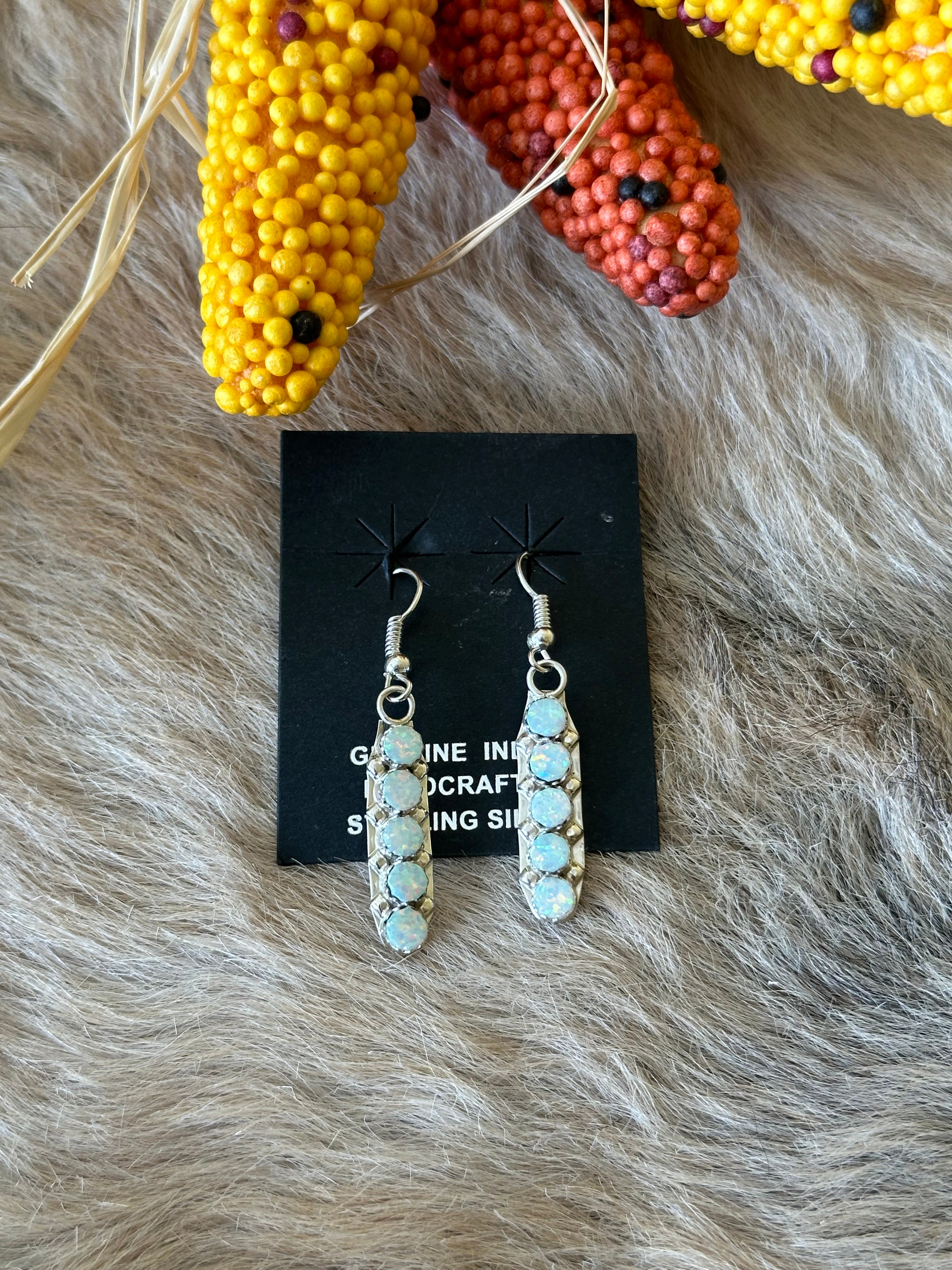 Navajo Made Opal (Man Made) & Sterling Silver Dangle Earrings