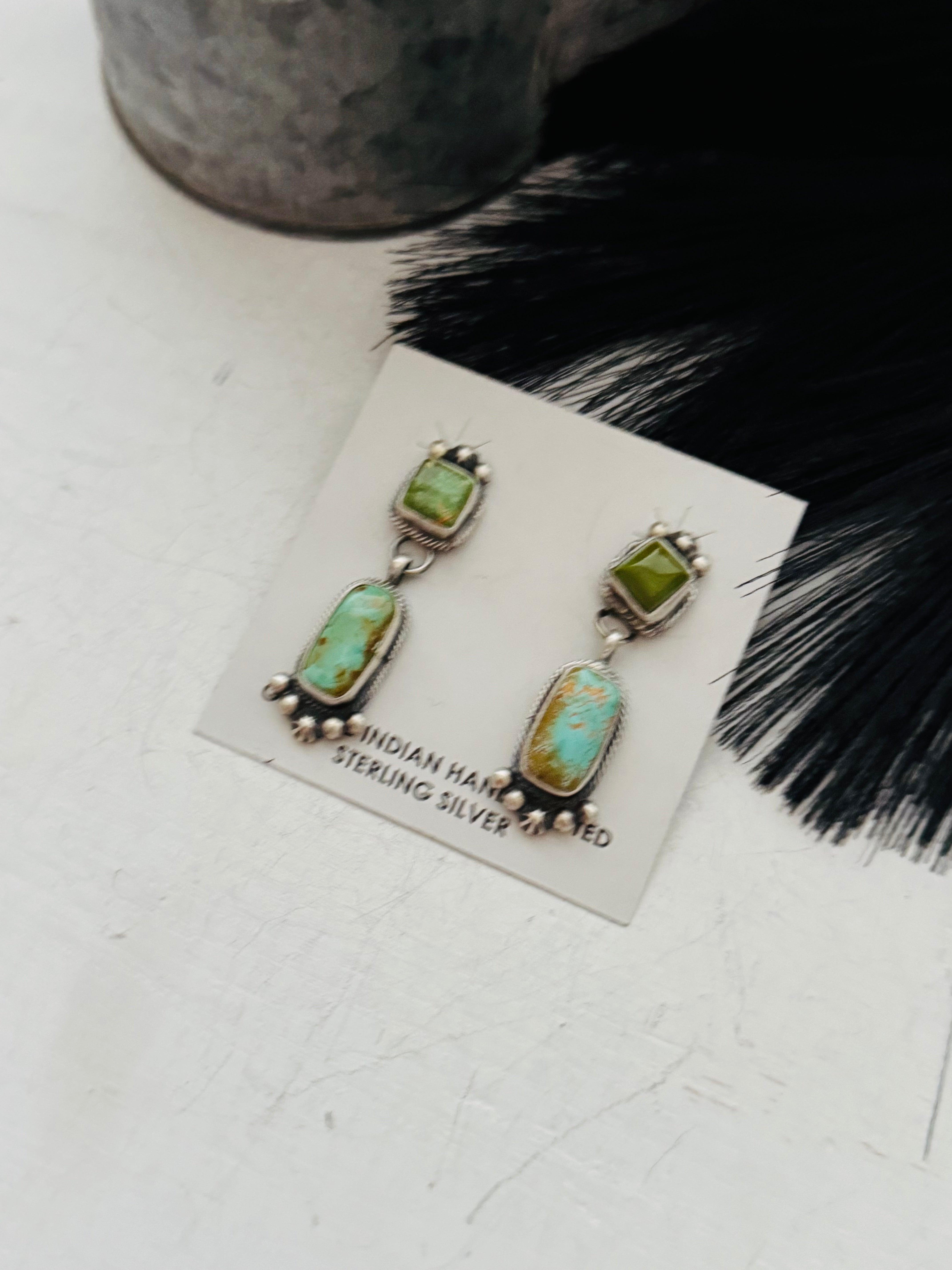 Lorenzo Juan Royston Turquoise & Sterling Silver Post Dangle Earrings