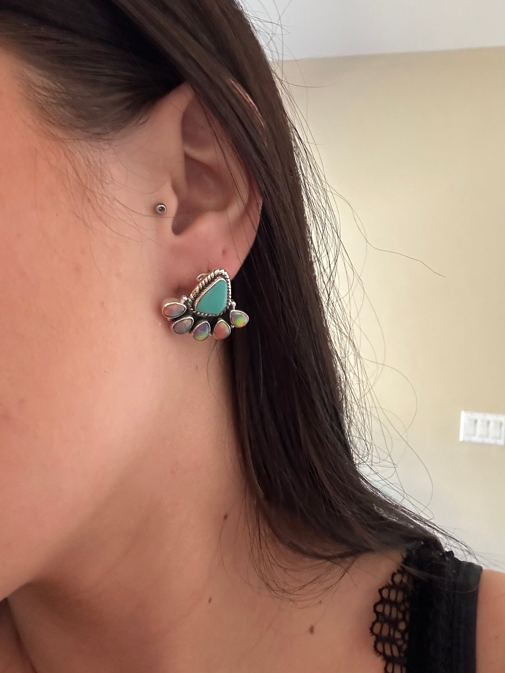 Southwest Handmade Multi Stone & Sterling Silver Post Earrings