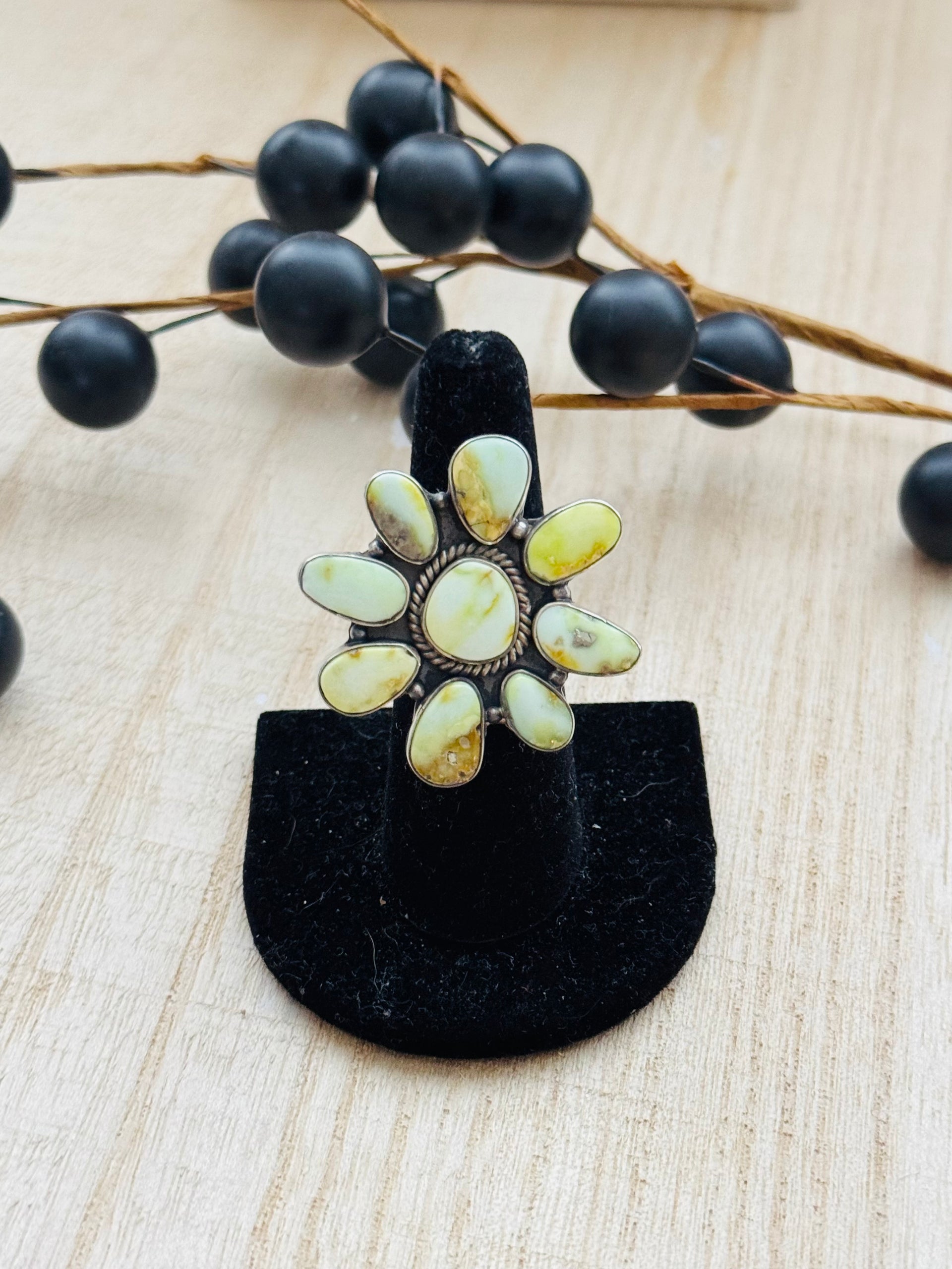 Southwest Handmade Palomino Variscite & Sterling Silver Adjustable Cluster Ring