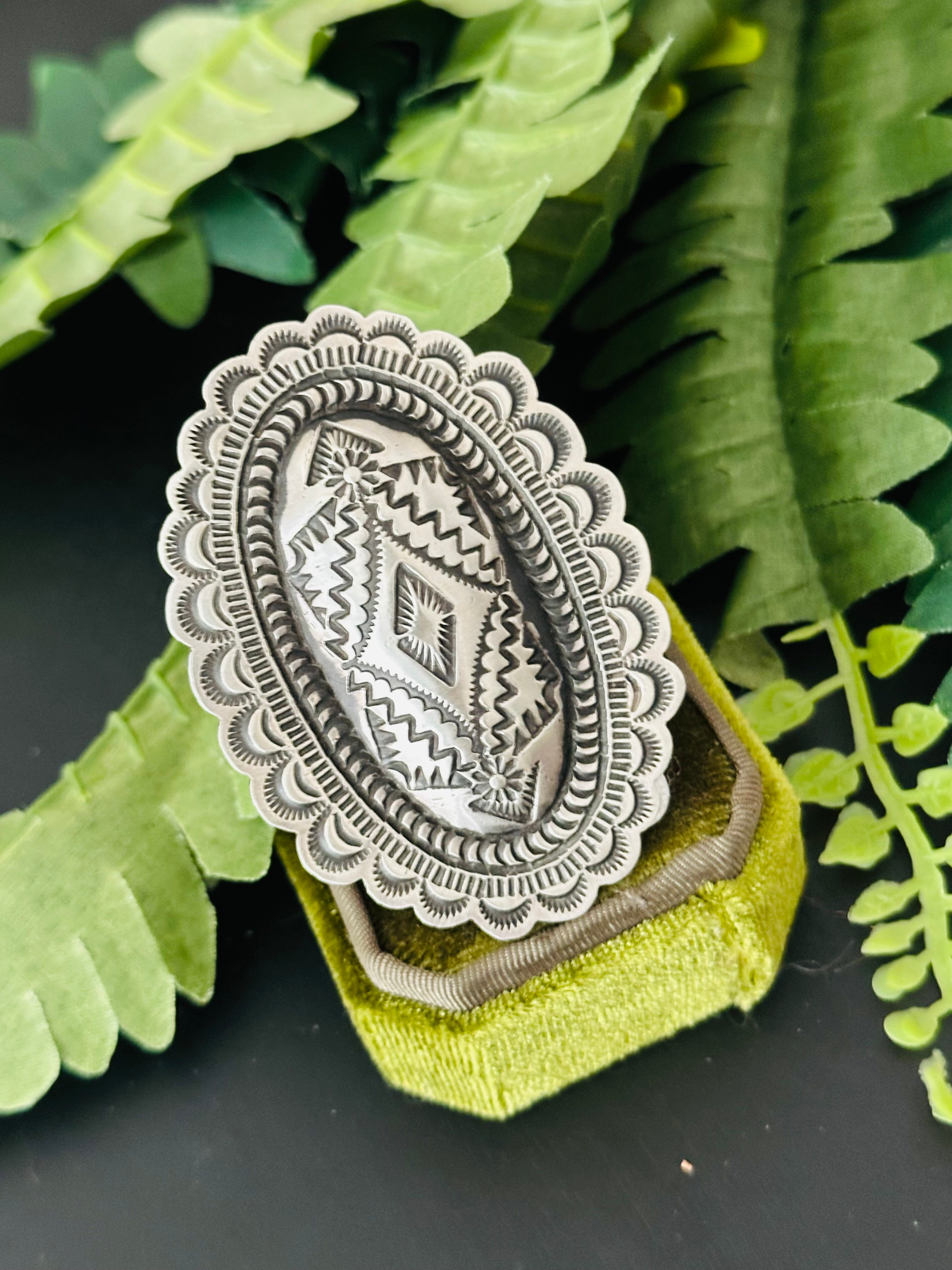 Leander Tahe Sterling Silver Concho Adjustable Ring