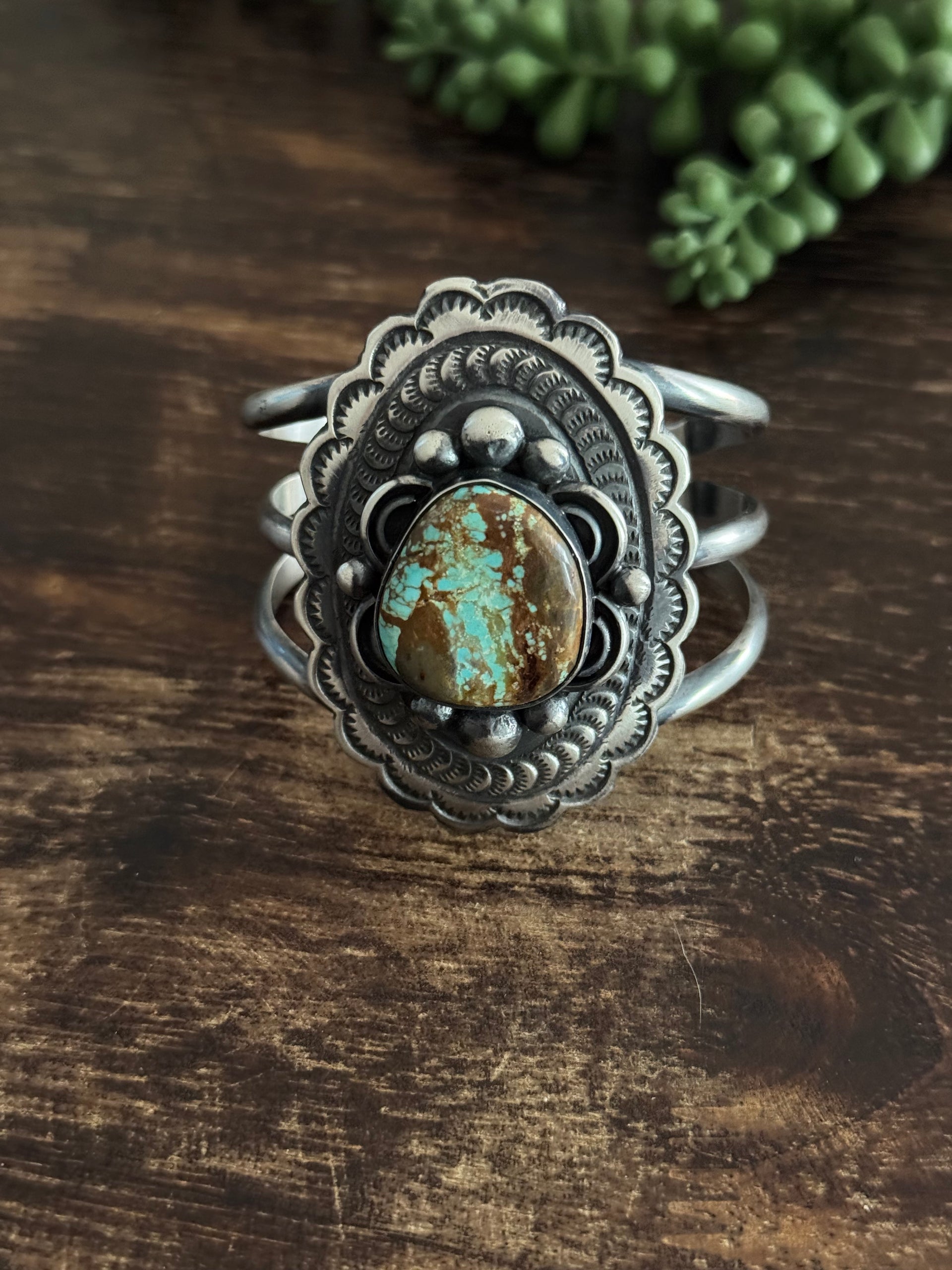 Chimney Butte #8 Turquoise & Sterling Silver Concho Cuff Bracelet