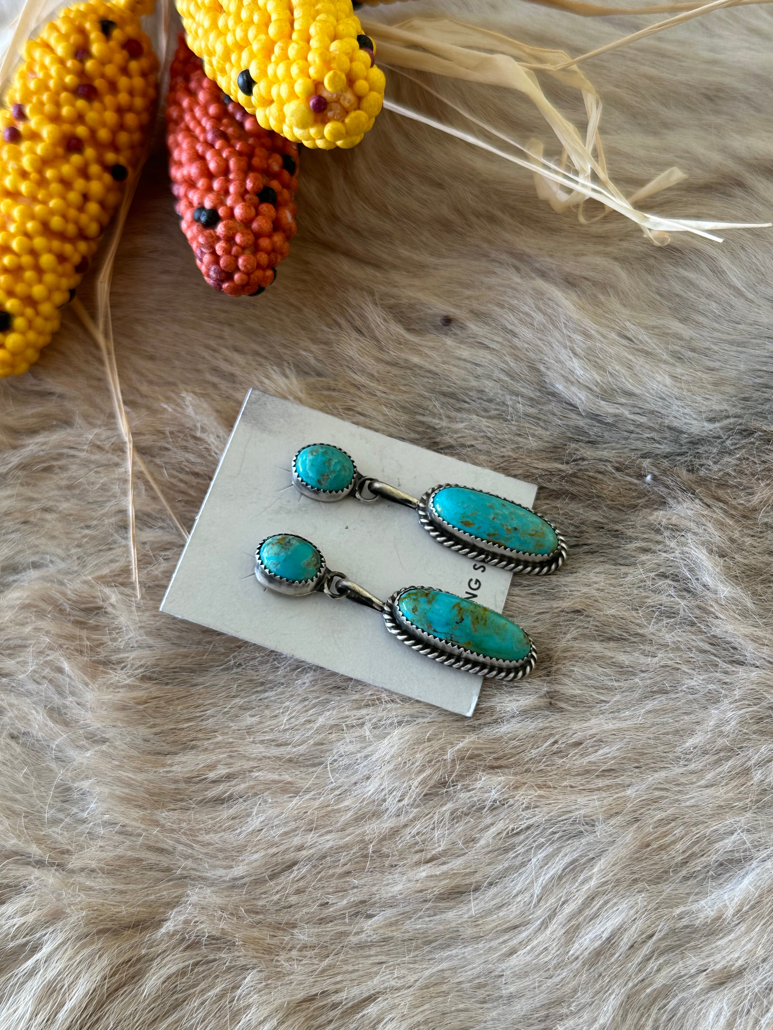 Judith Dixon Kingman Turquoise & Sterling Silver Post Dangle Earrings