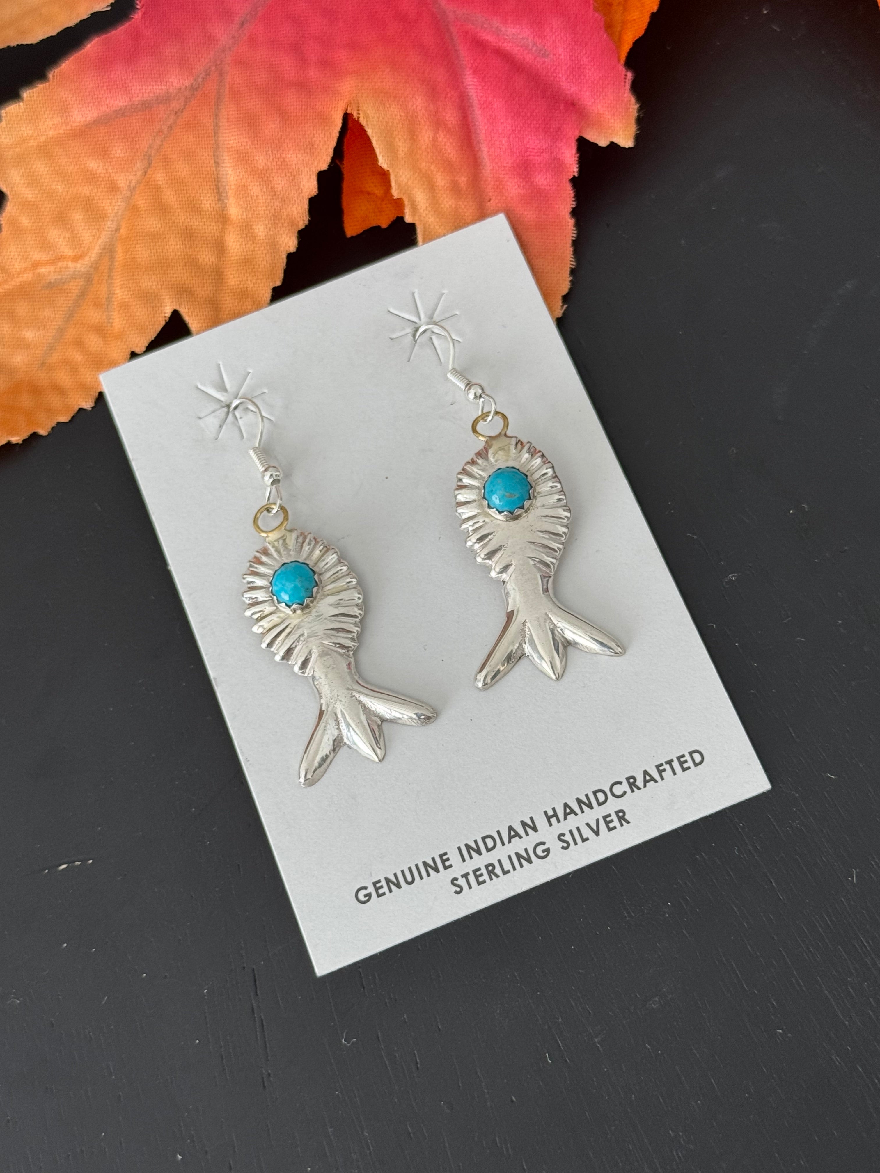 Navajo Made Kingman Turquoise & Sterling Silver Dangle Earrings