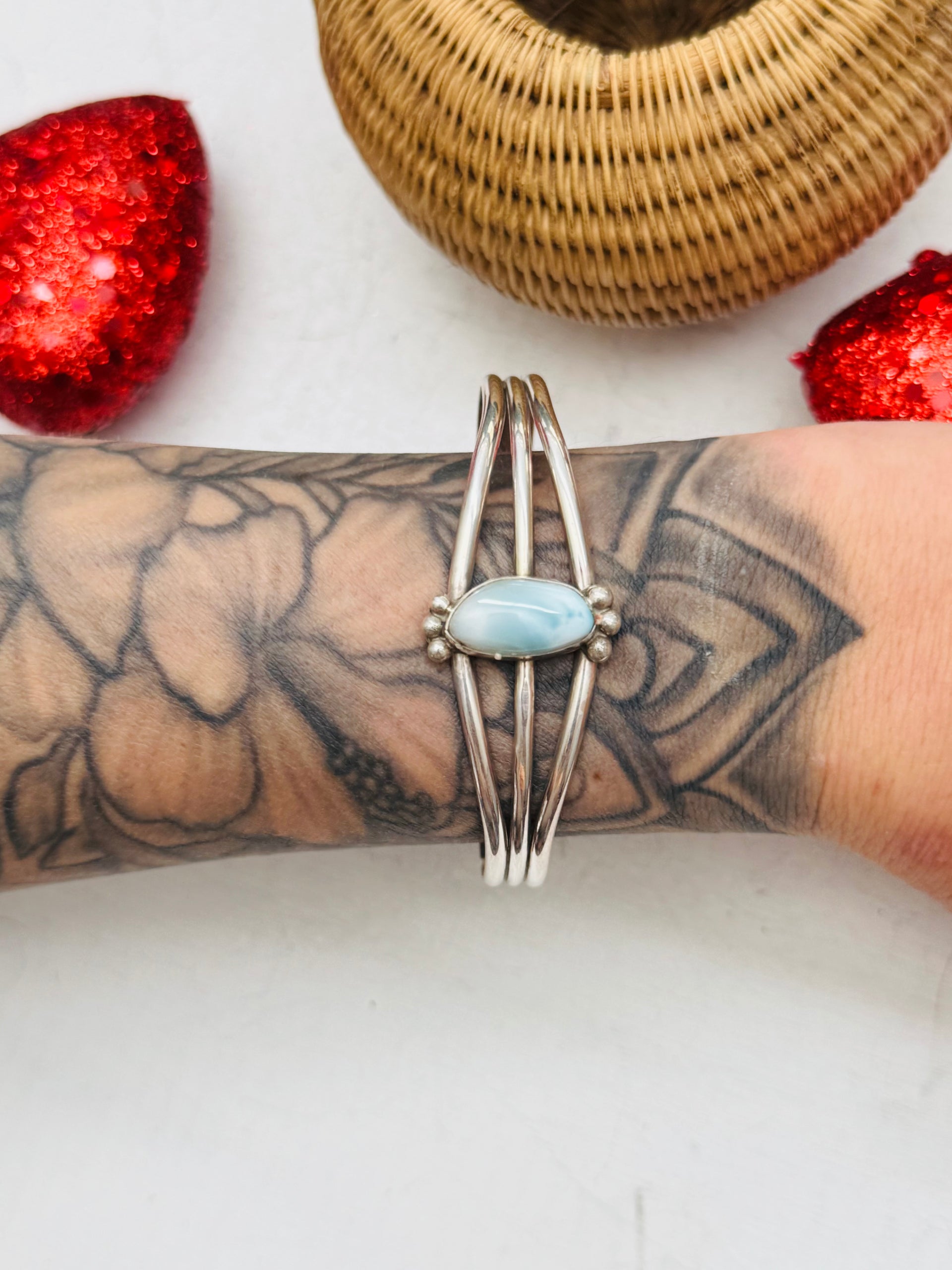 Navajo Made Larimar & Sterling Silver Cuff Bracelet