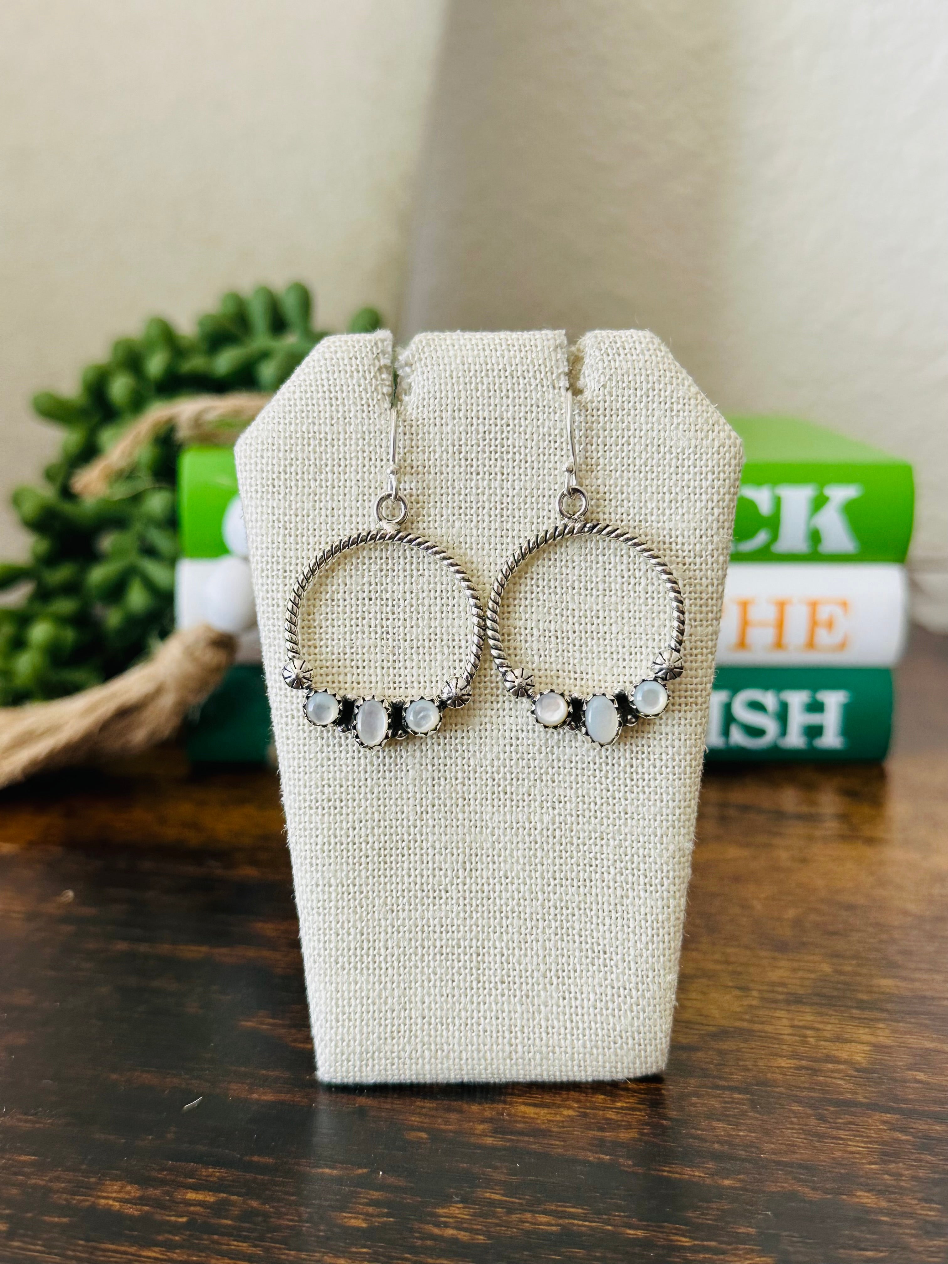 Southwest Handmade Mother Of Pearl & Sterling Silver Dangle Earrings