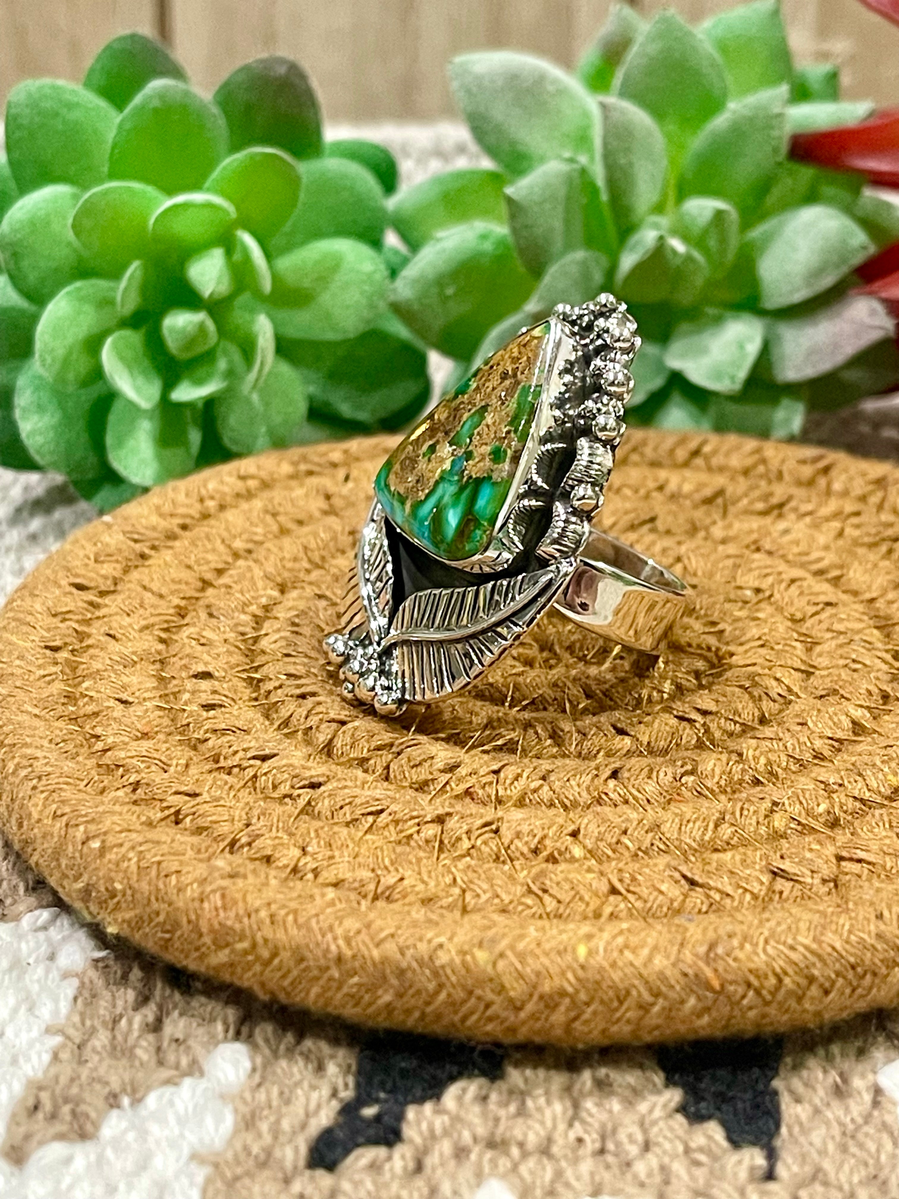 Southwest Handmade Sonoran Mountain Turquoise & Sterling Silver Adjustable Ring