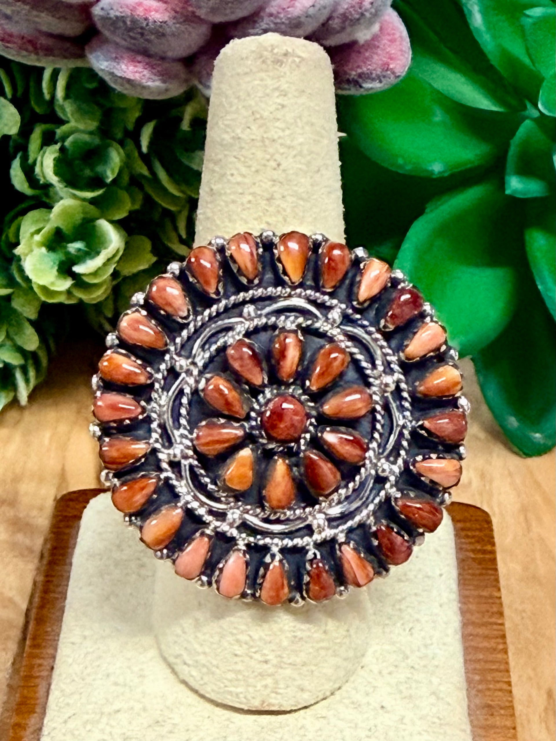 Southwest Handmade Spiny Oyster & Sterling Silver Ring Size 9