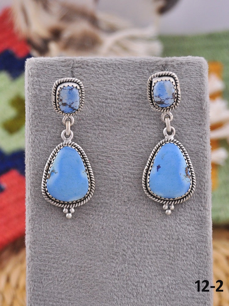 Southwest Handmade Golden Hill’s Turquoise & Sterling Silver Post Dangle Earrings