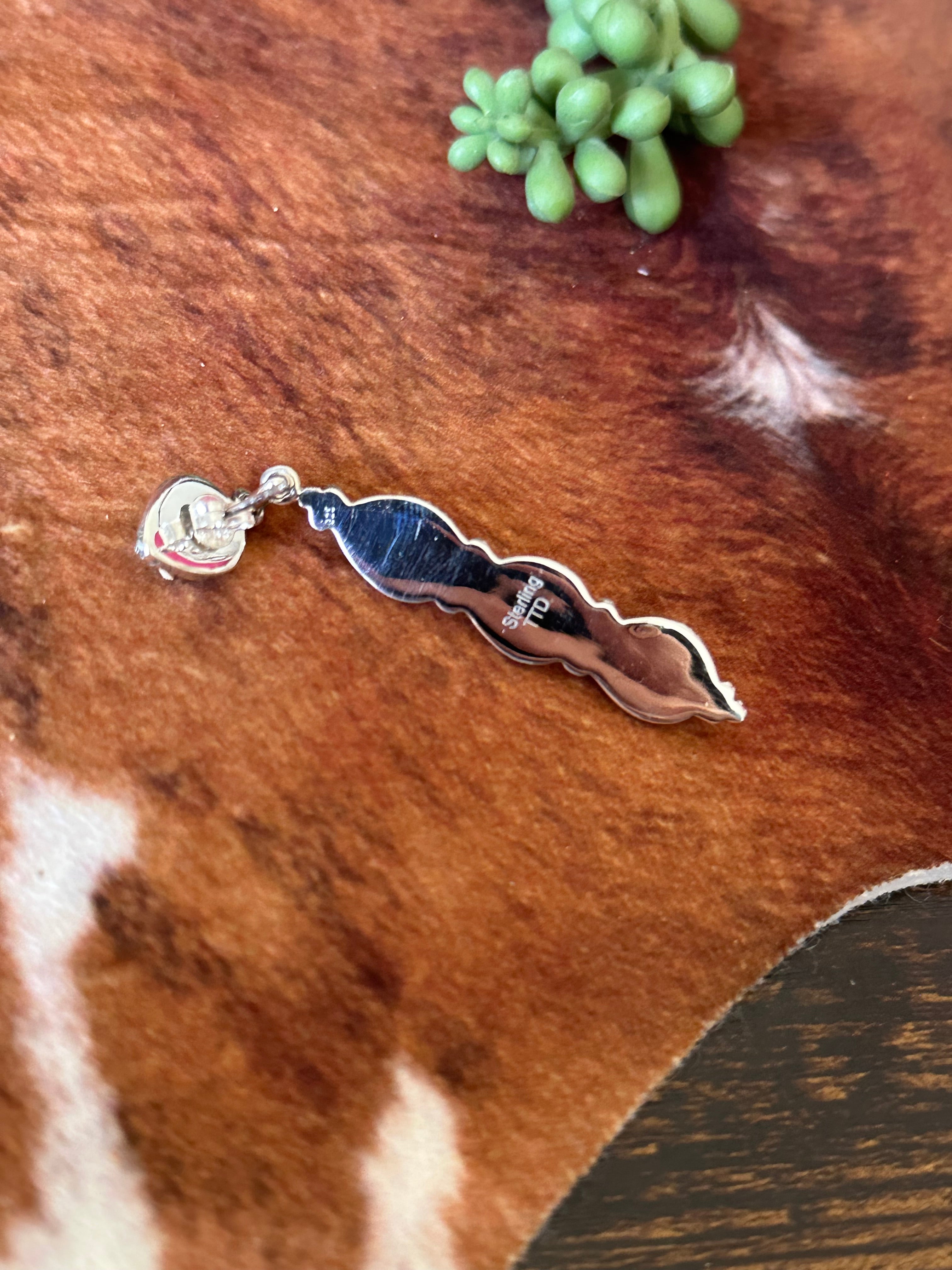 Southwest Handmade Mohave Turquoise & Sterling Silver Post Dangle Earrings