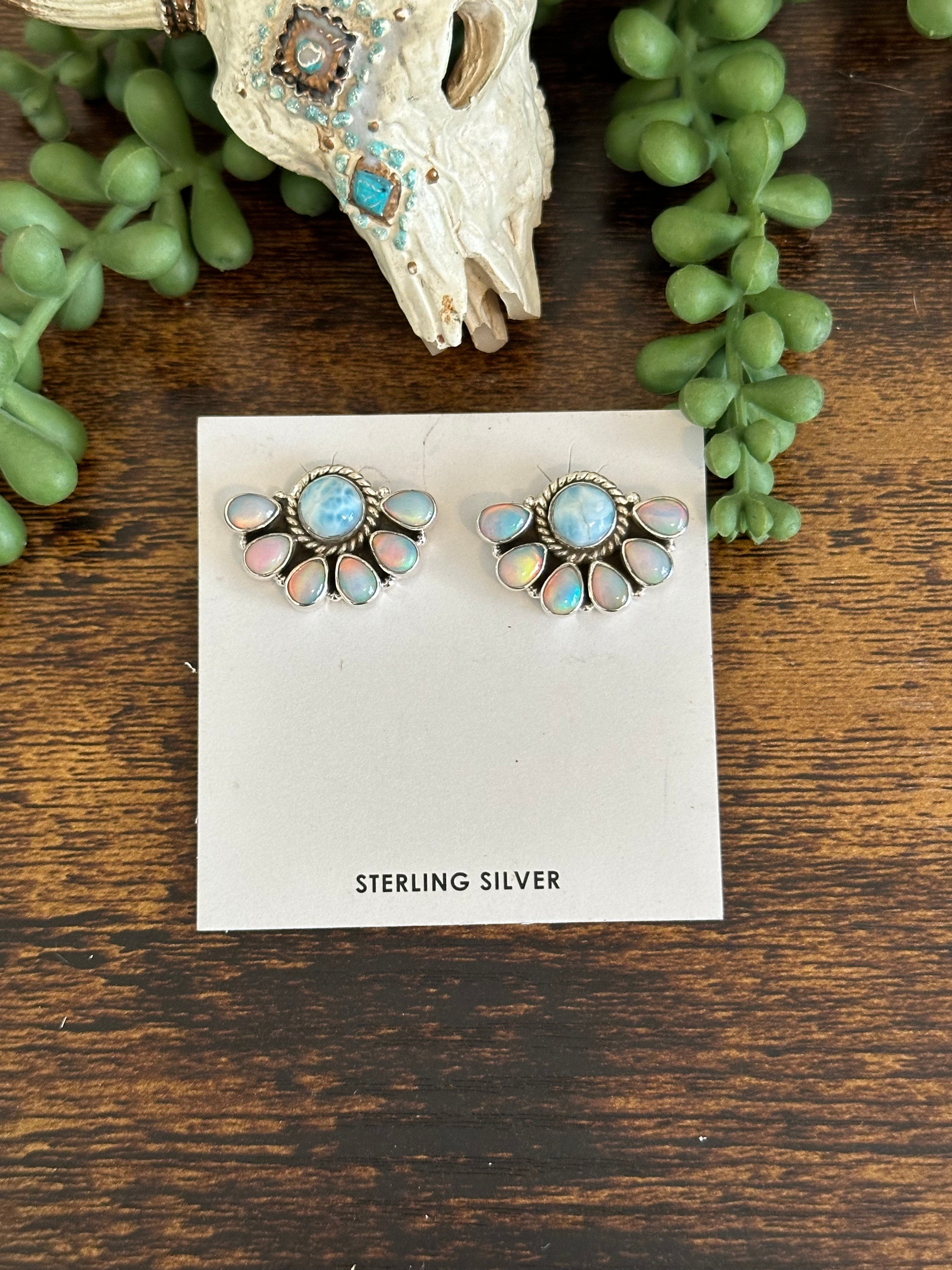 Southwest Handmade Multi Stone & Sterling Silver Post Earrings