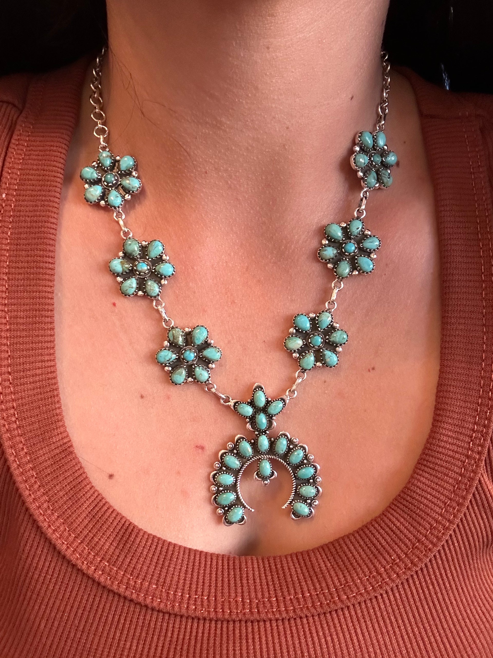 Southwest Made Kingman Turquoise & Sterling Silver Necklace Set