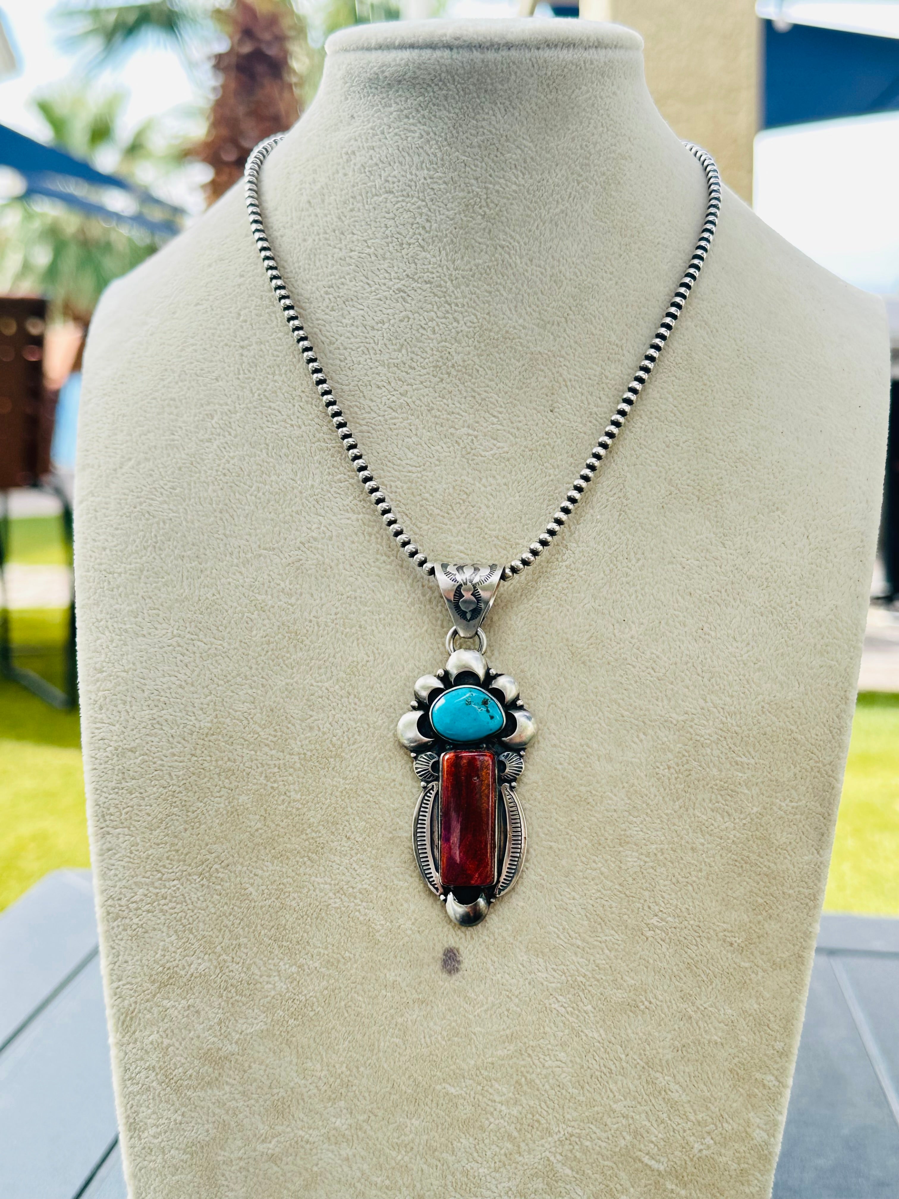 Navajo Made Multi Stone & Sterling Silver Pendant