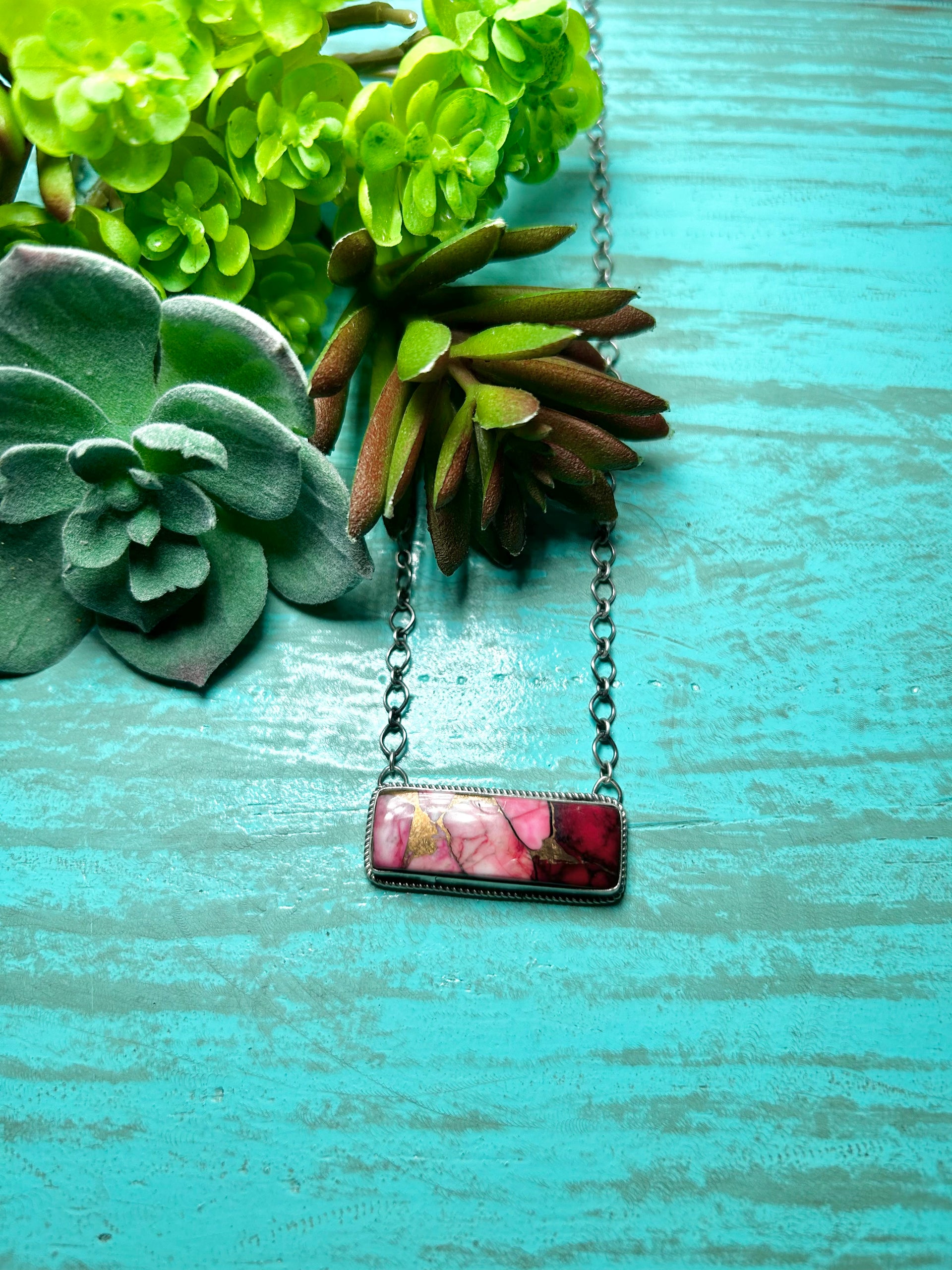 Navajo Made Rose Dahlia & Sterling Silver Necklace