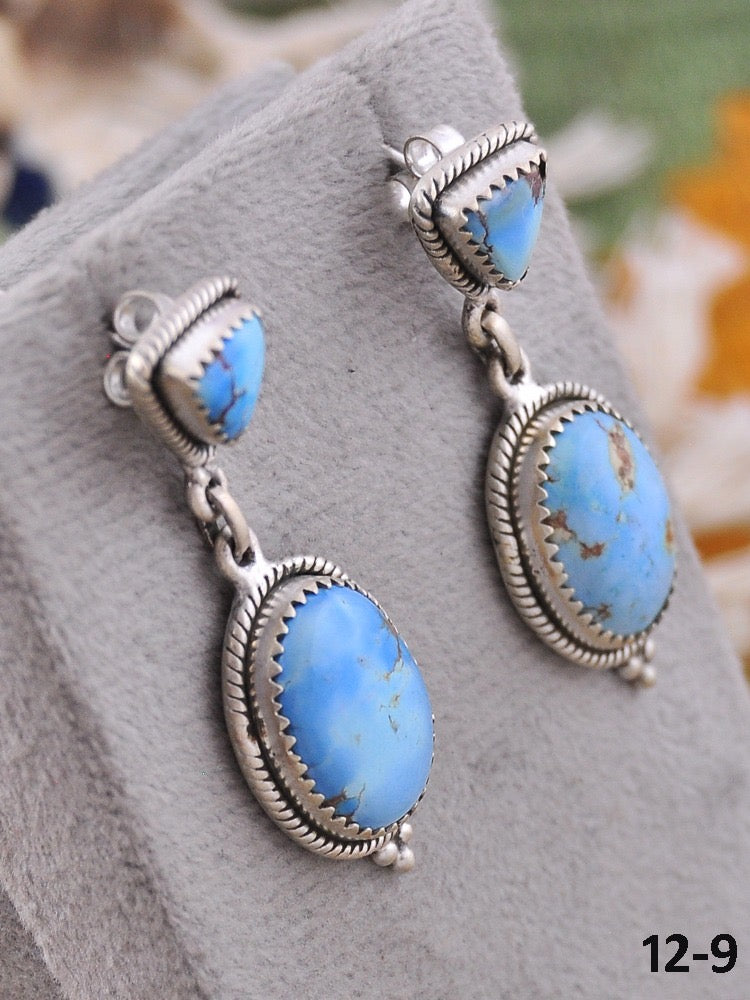 Southwest Handmade Golden Hill’s Turquoise & Sterling Silver Post Dangle Earrings