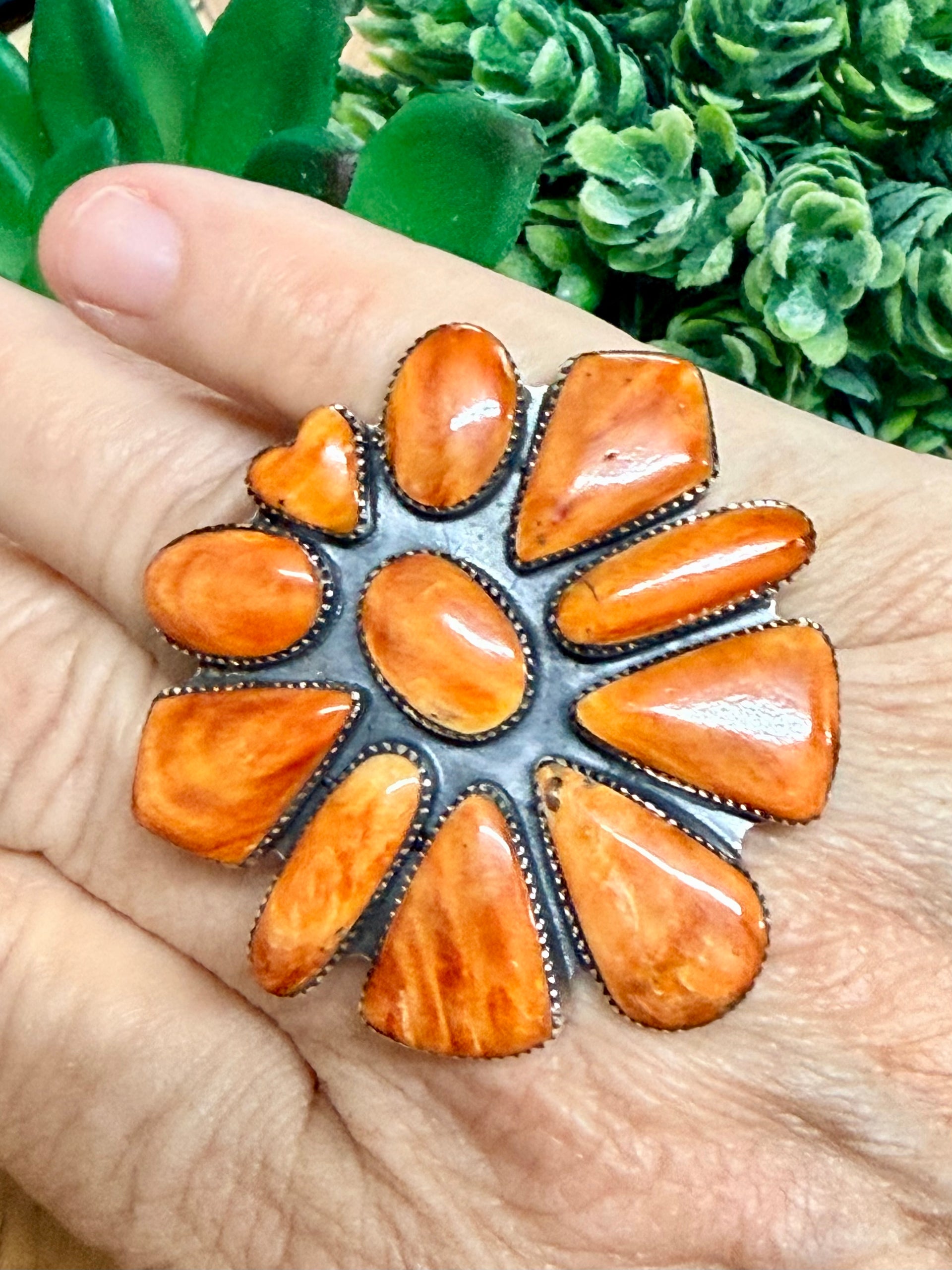 Southwest Handmade Spiny Oyster & Sterling Silver Adjustable Ring