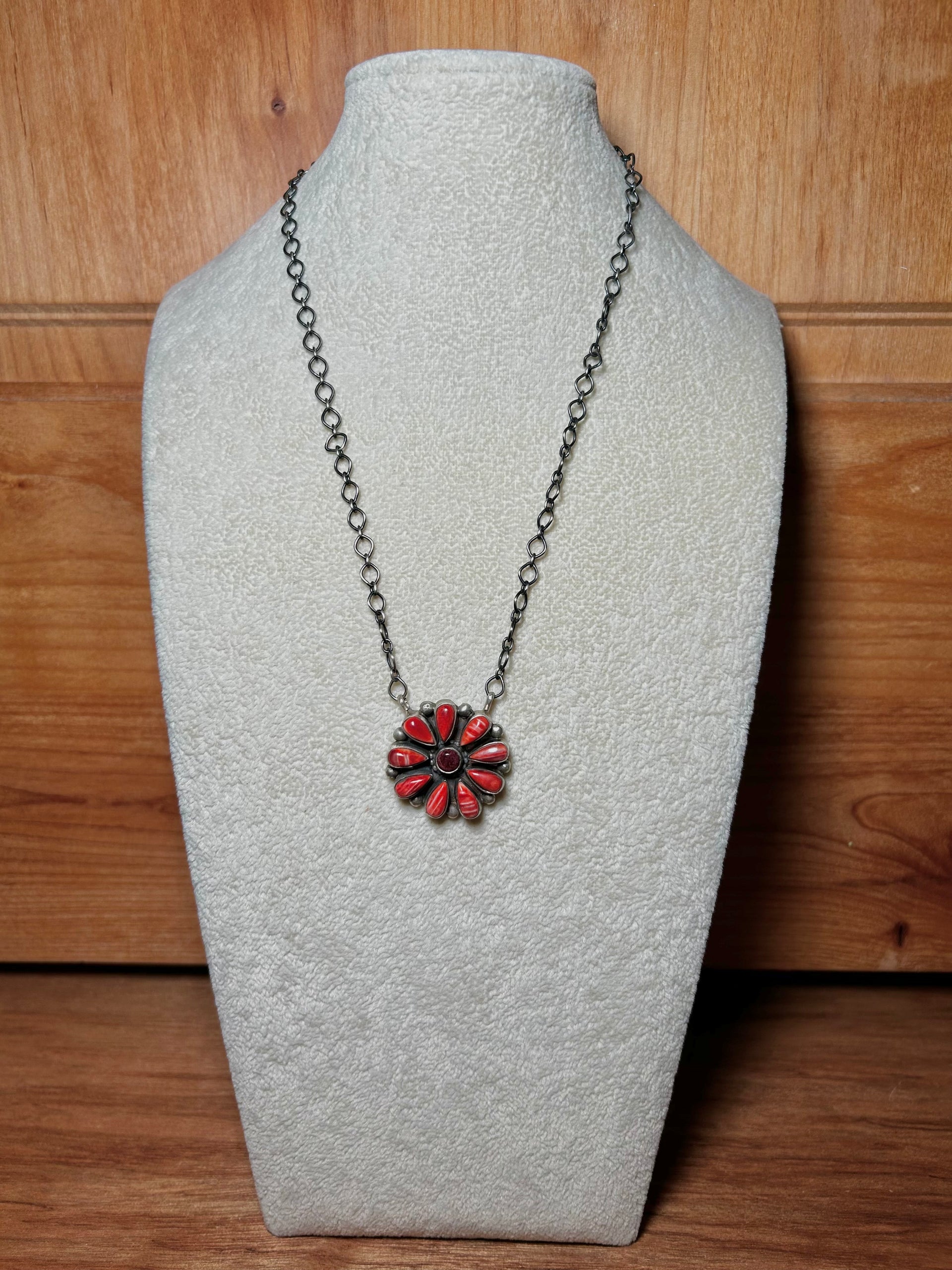 Navajo Made Spiny Oyster & Sterling Silver Necklace