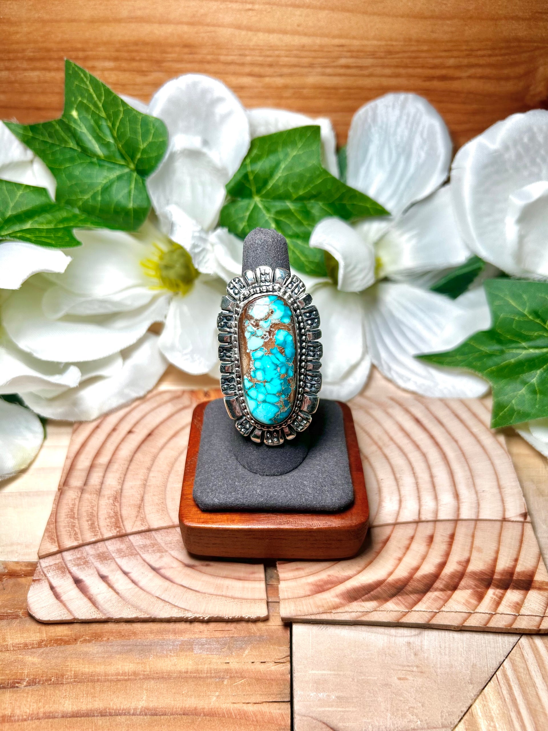 Navajo Made Royston Turquoise & Sterling Silver Ring Size 8
