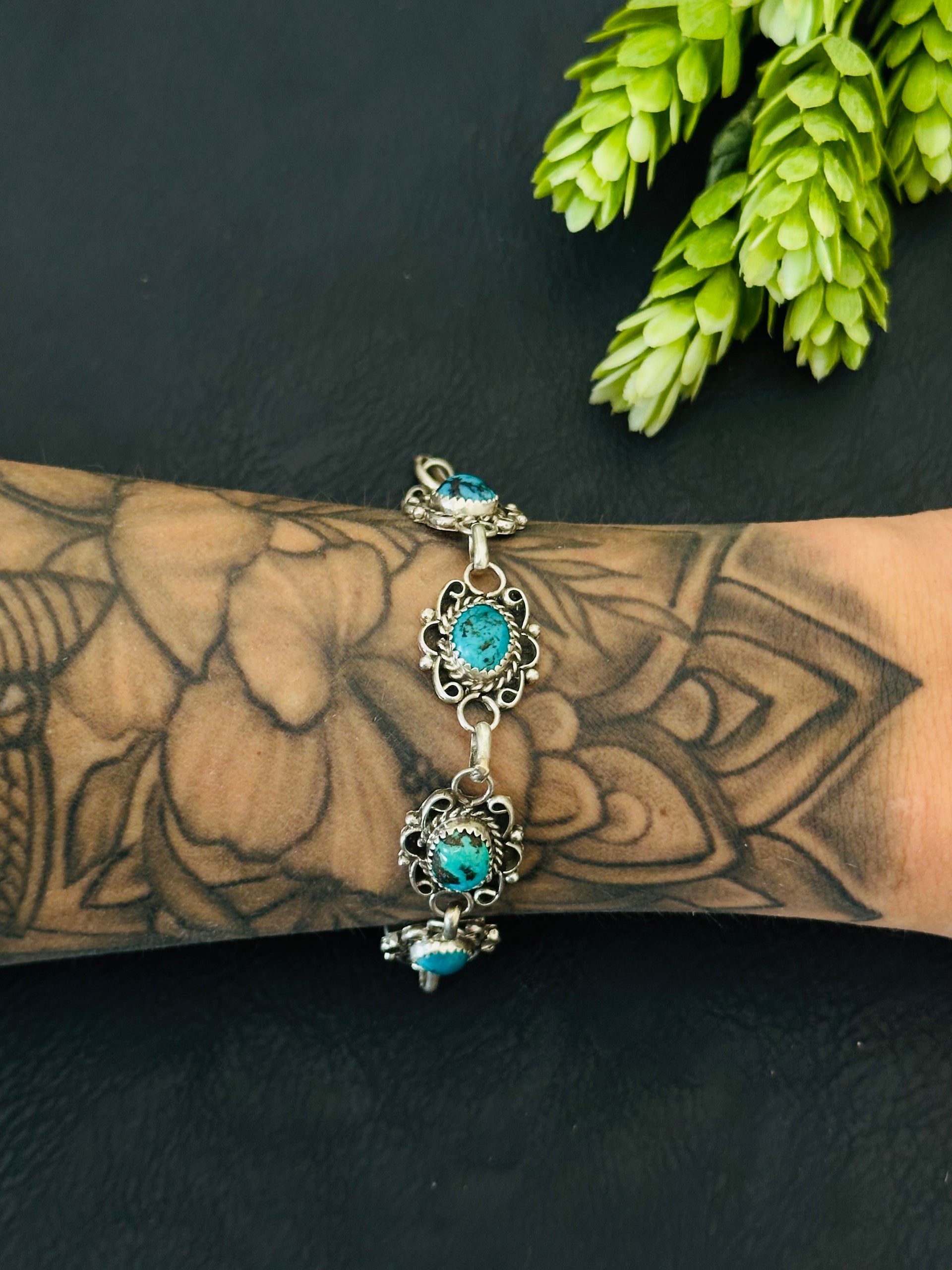 Navajo Made Kingman Turquoise & Sterling Silver Bracelet