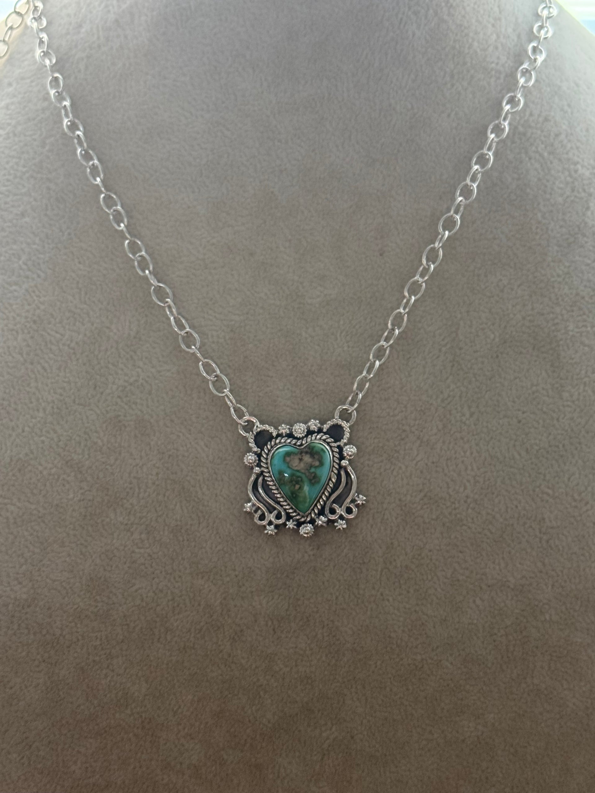Southwest Made Sonoran Mountain Turquoise & Sterling Silver Heart Necklace