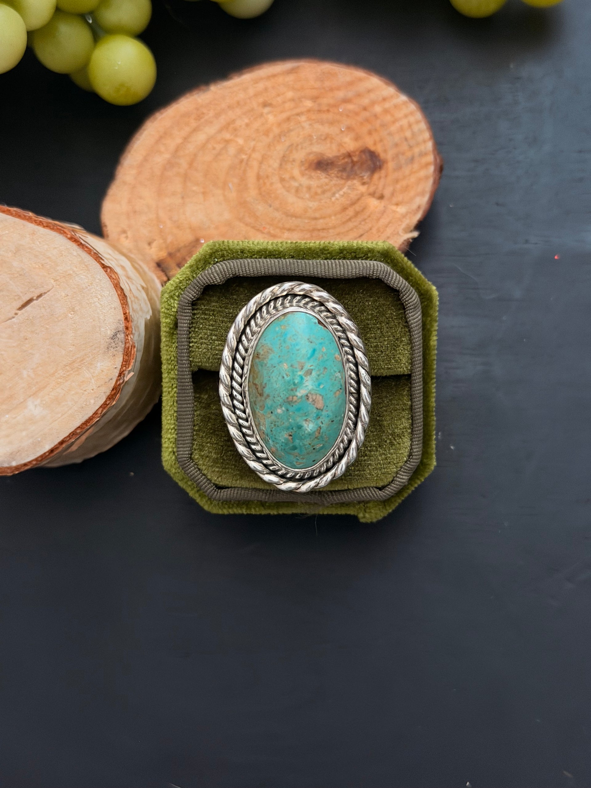 Navajo Made Kingman Turquoise & Sterling Silver Ring Size 7.5