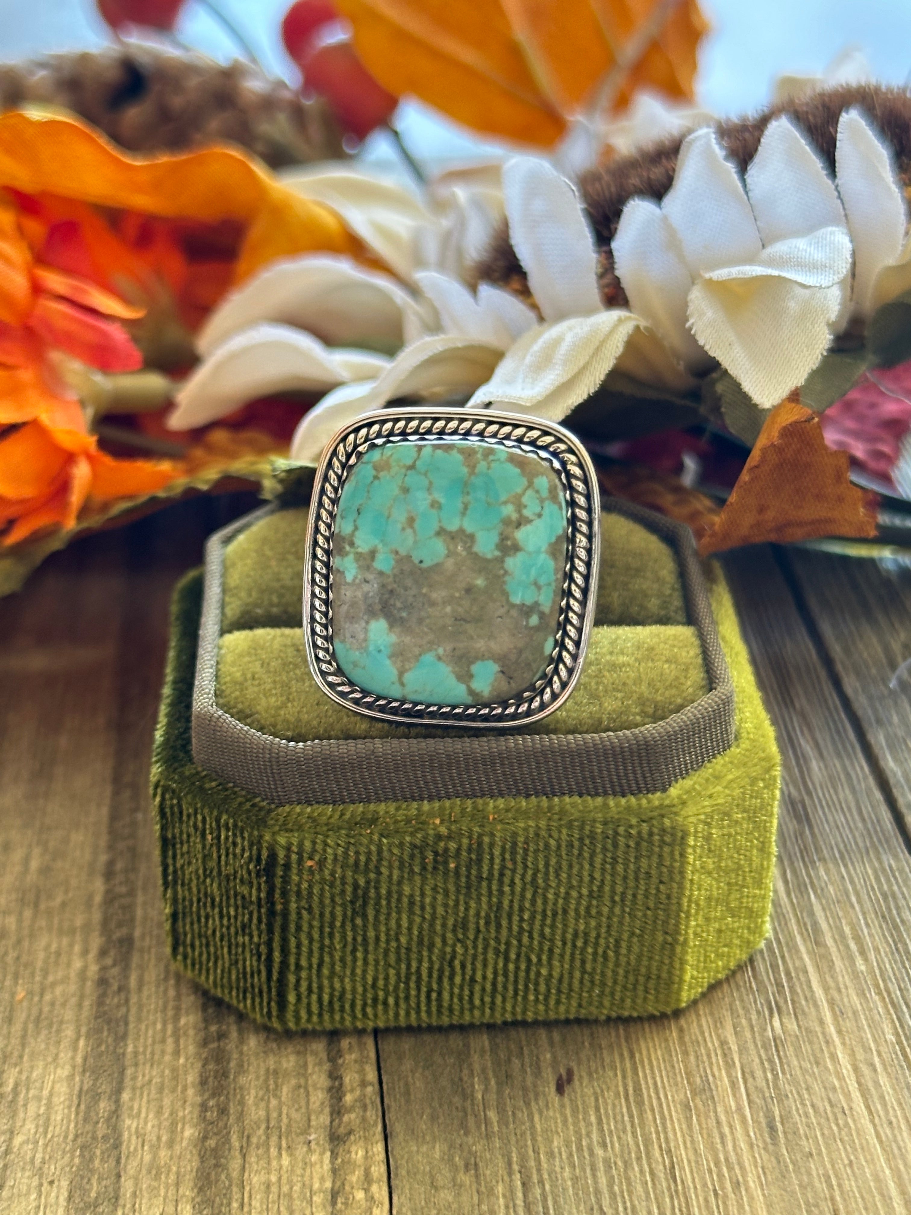 Southwest Handmade #8 Turquoise & Sterling Silver Adjustable Ring