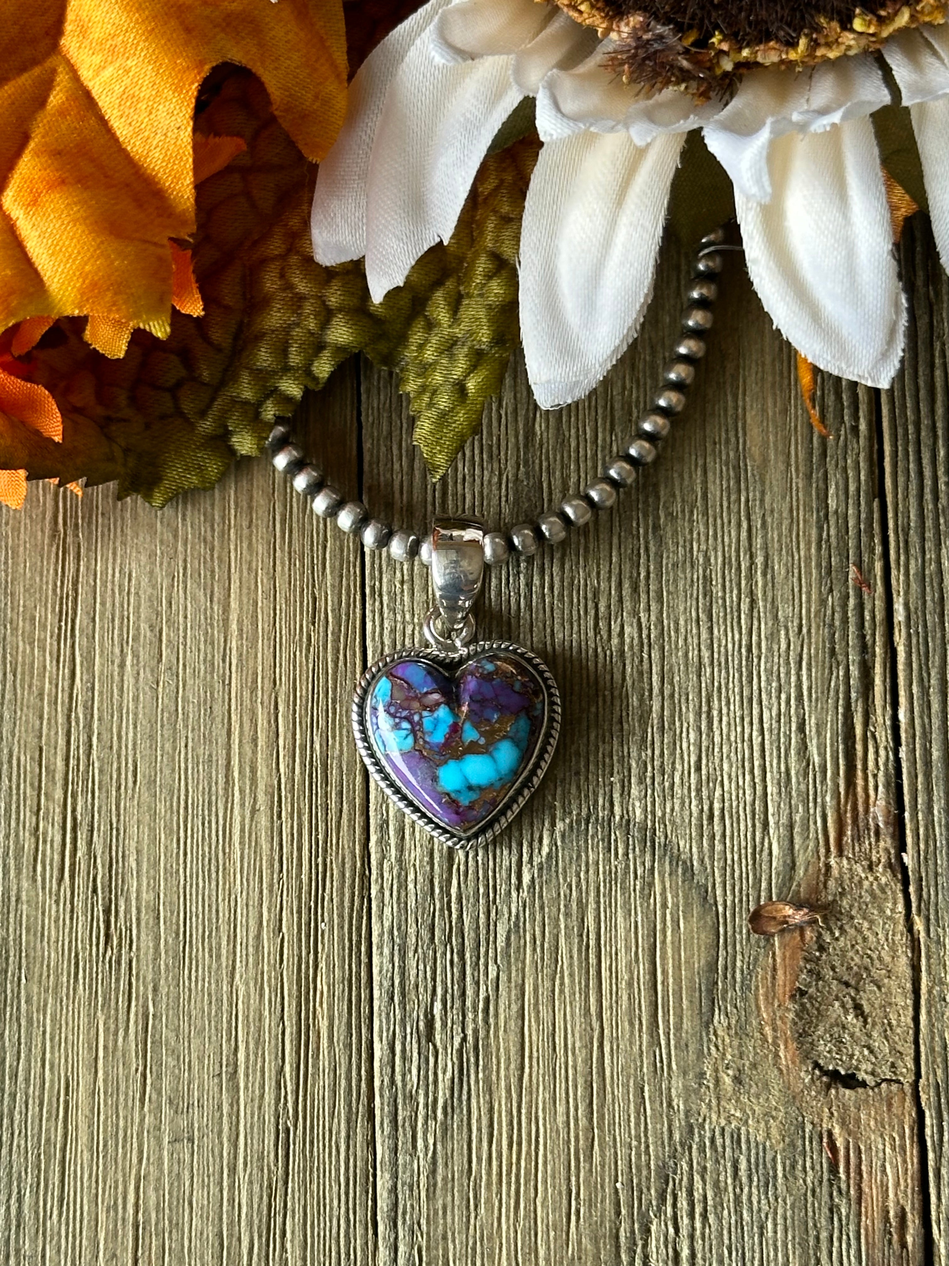 Southwest Handmade Purple Mohave Turquoise & Sterling Silver Heart Pendant