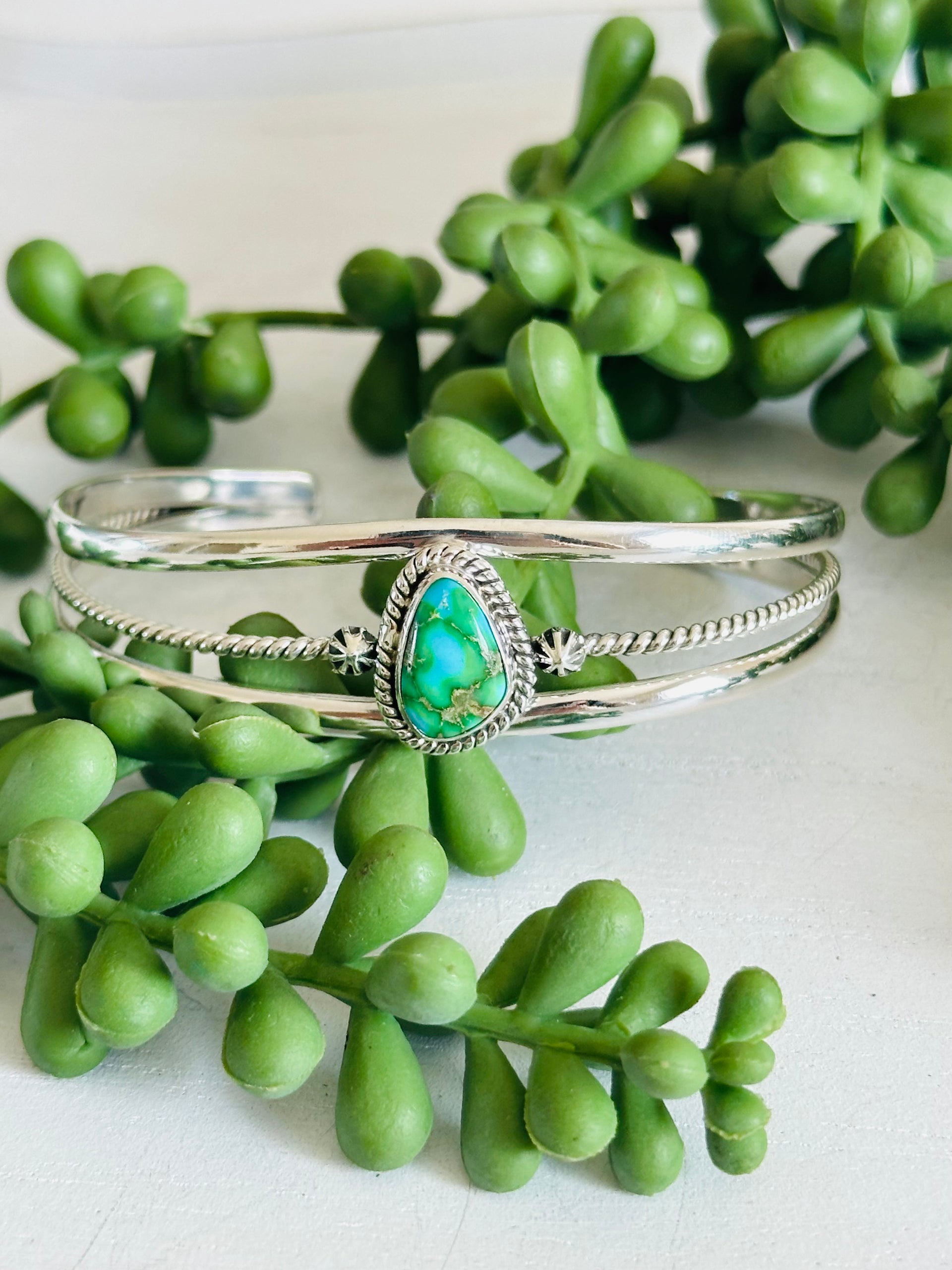 Southwest Made Sonoran Gold Turquoise & Sterling Silver Cuff Bracelet