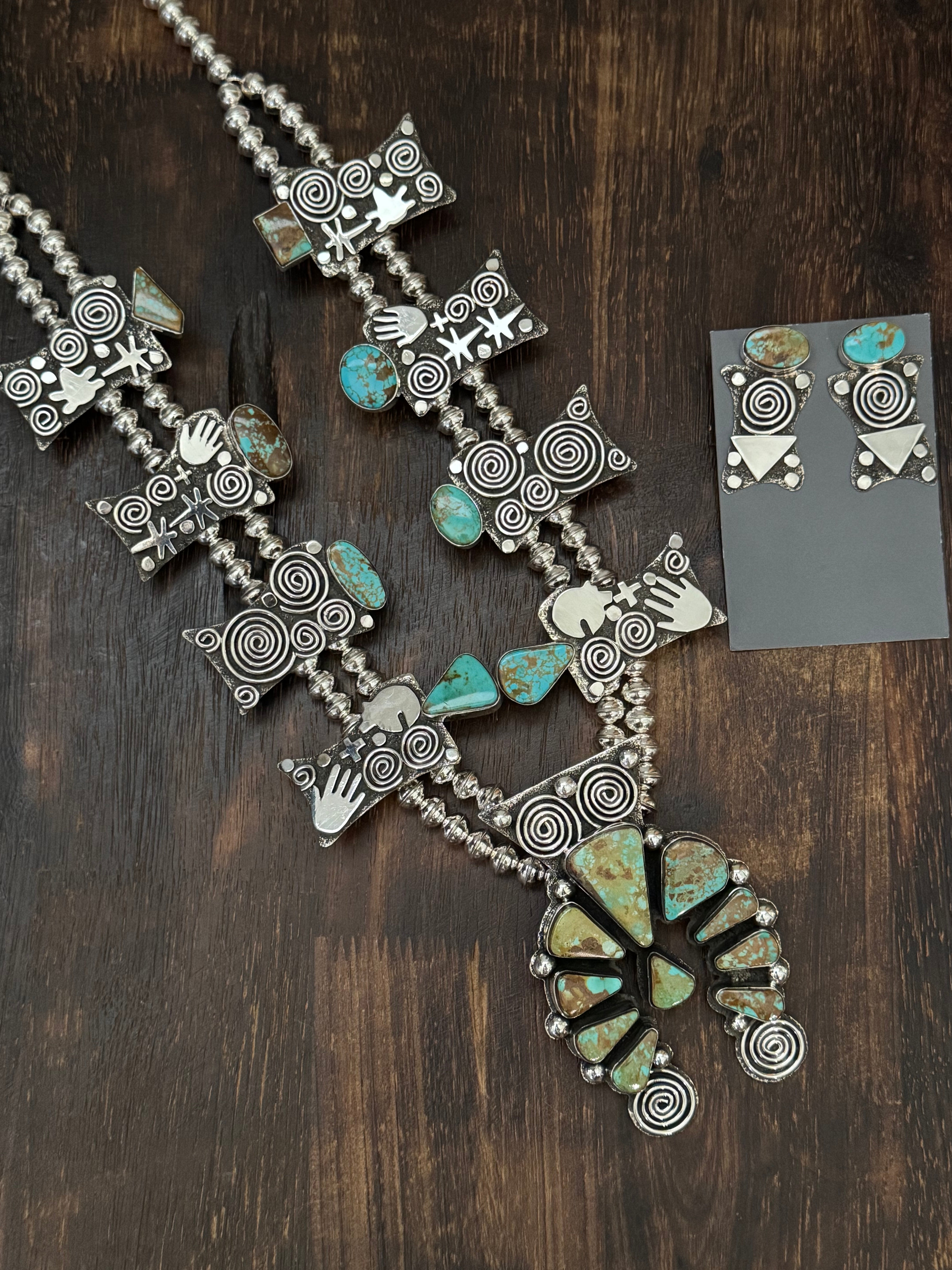 Alex Sanchez Pilot Mountain Turquoise & Sterling Silver Squash Blossom Necklace Set