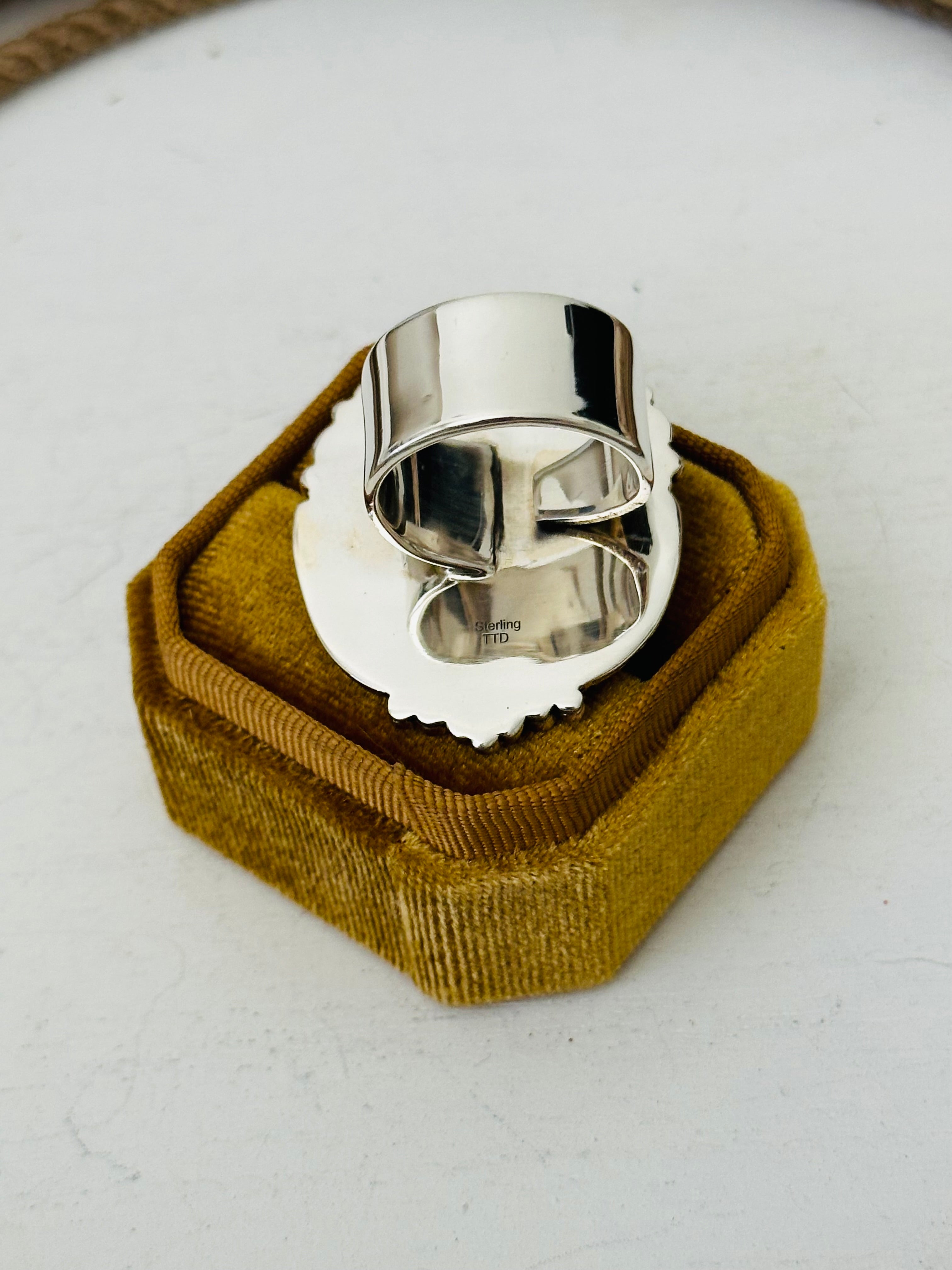 Southwest Handmade White Buffalo & Sterling Silver Adjustable Ring