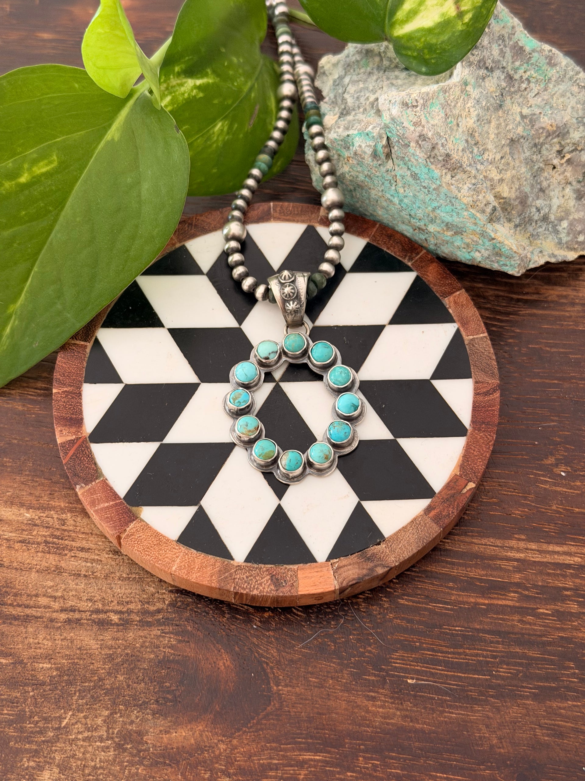 Navajo Made Red Skin Turquoise & Sterling Silver Cluster Pendant