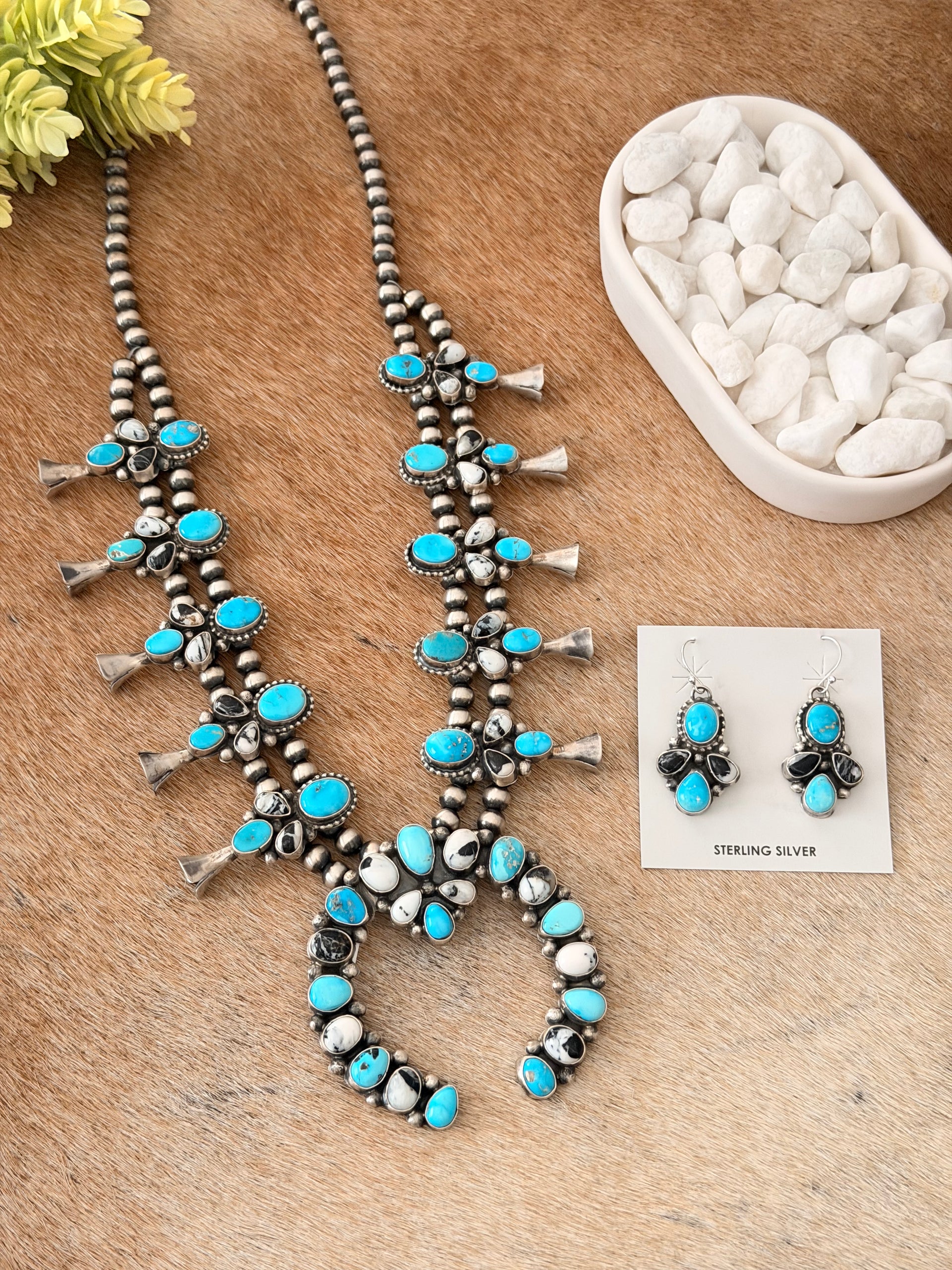 Louise Jim Multi Stone & Sterling Silver Cluster Squash Blossom Set