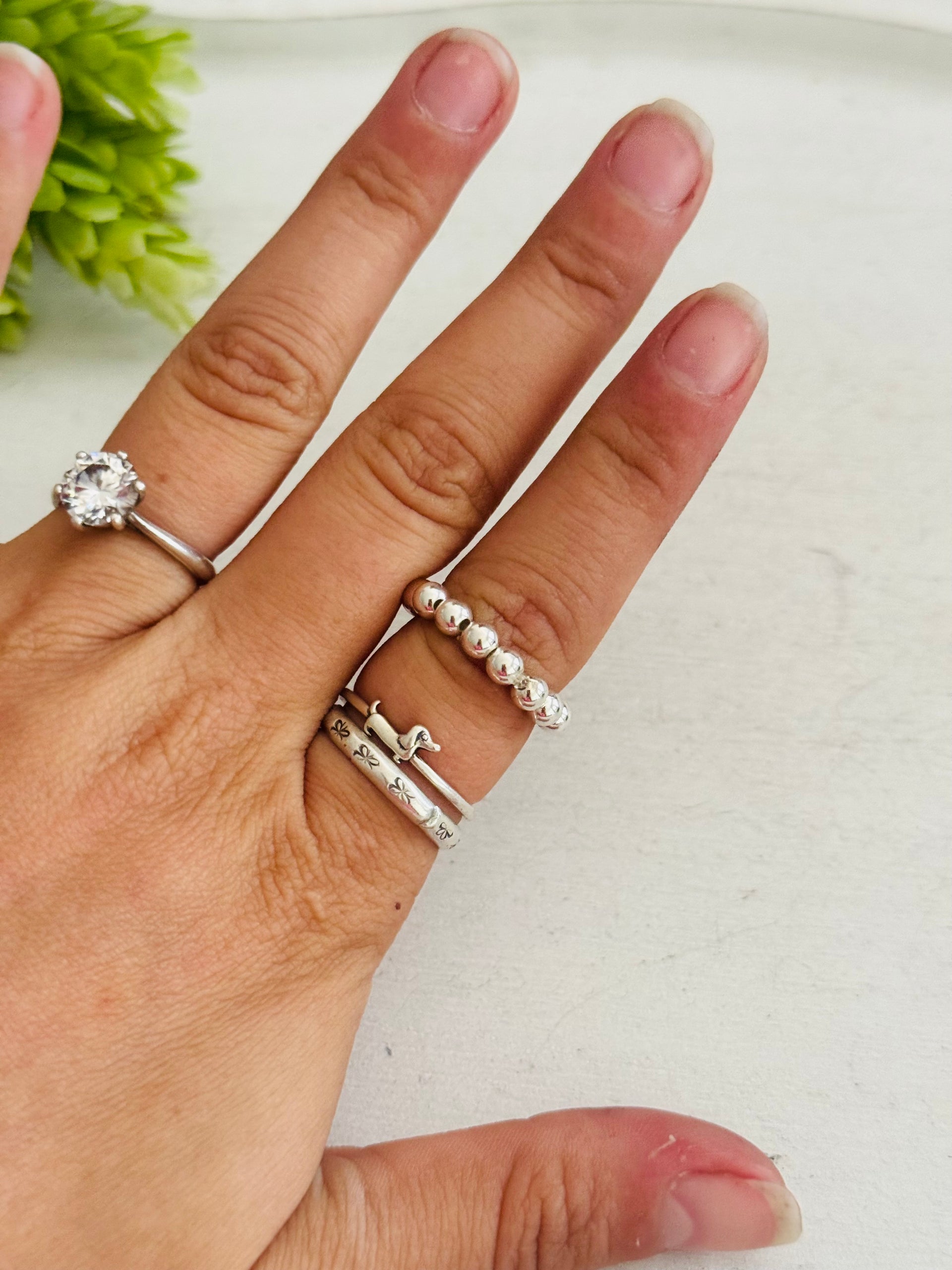 Southwest Made Sterling Sliver Stretch Beaded Ring Size 6-7