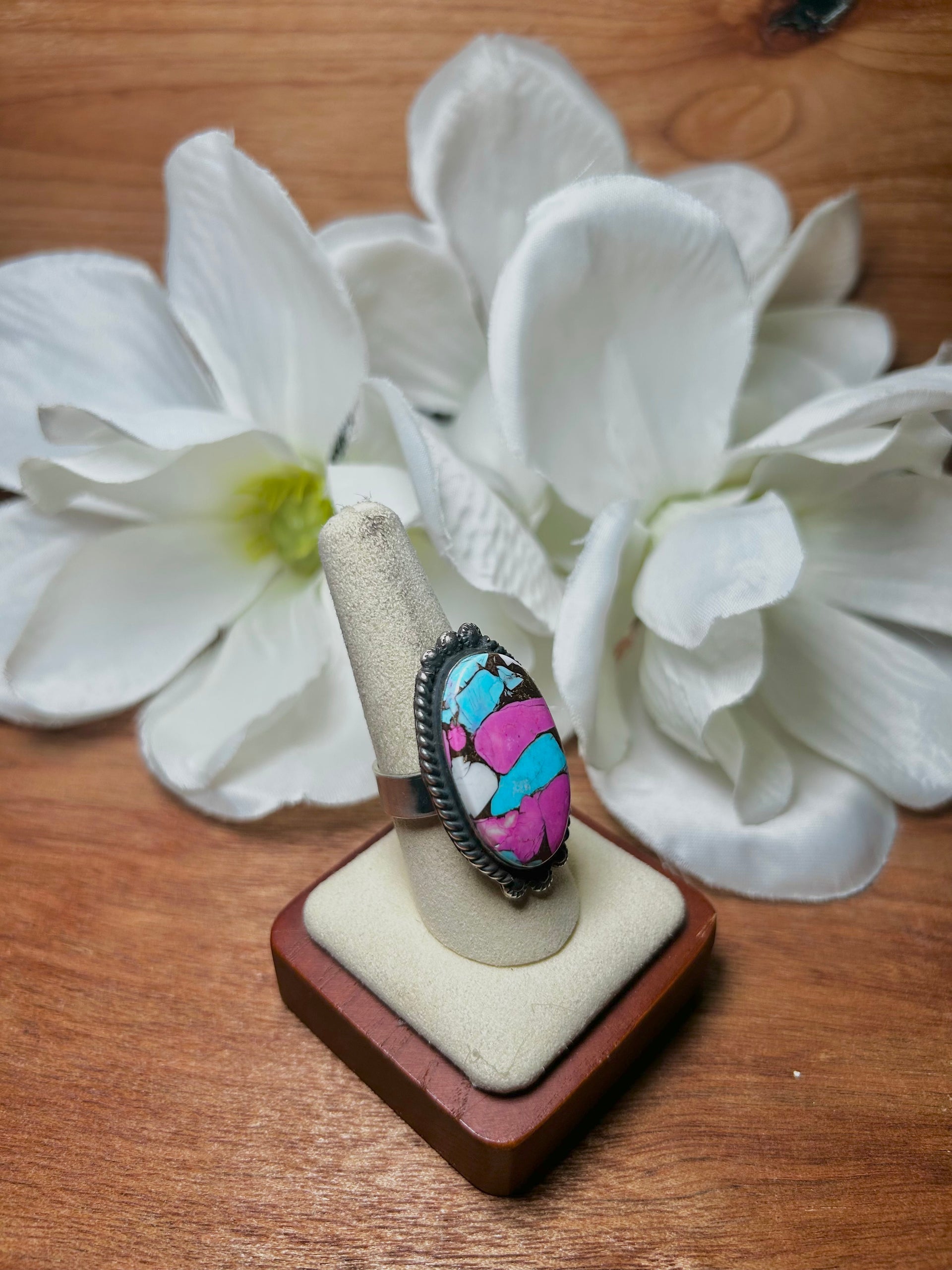 Zachariah David Cotton Candy Dahlia & Sterling Silver Adjustable Ring