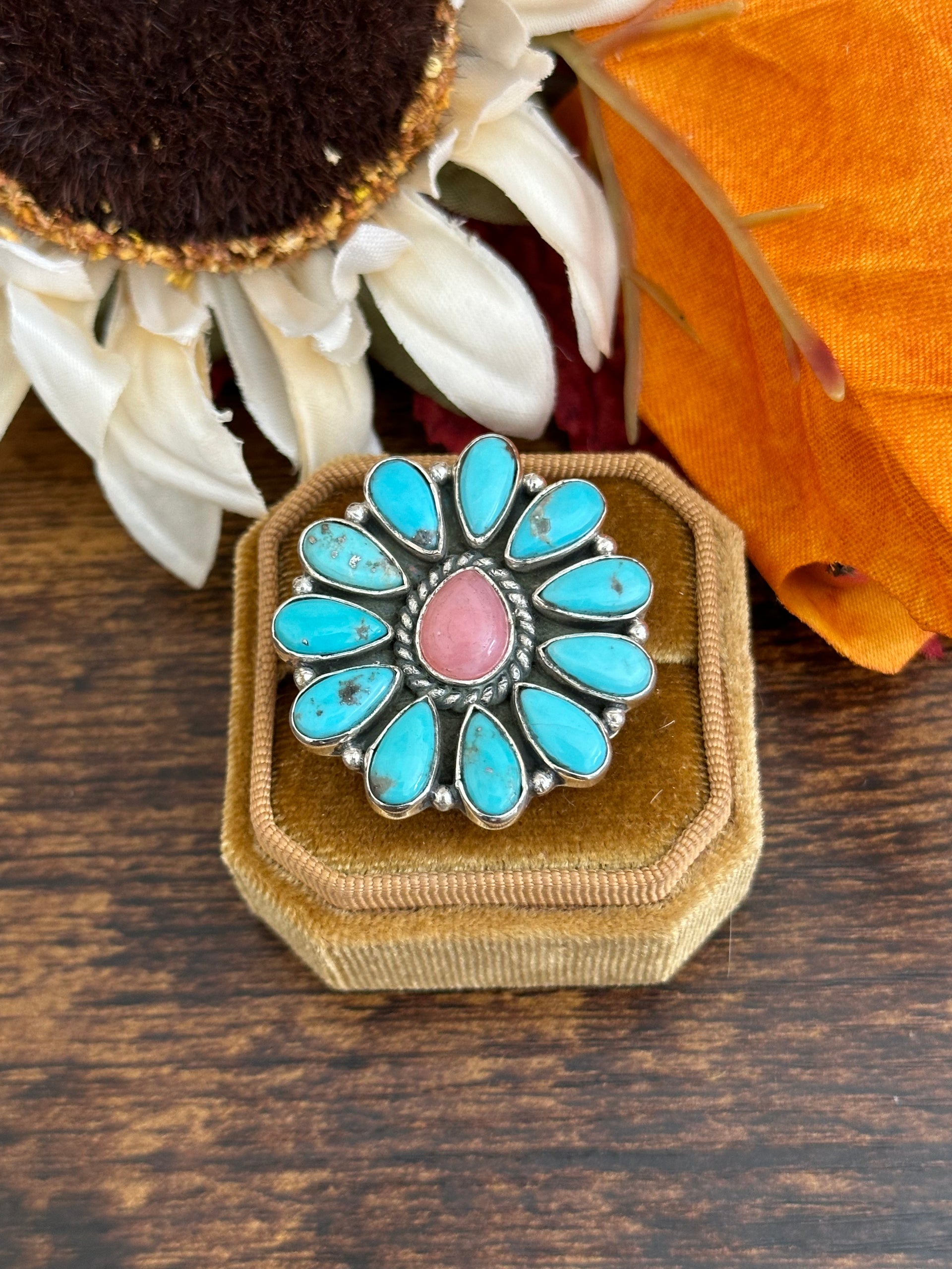 Southwest Handmade Multi Stone & Sterling Silver Adjustable Ring
