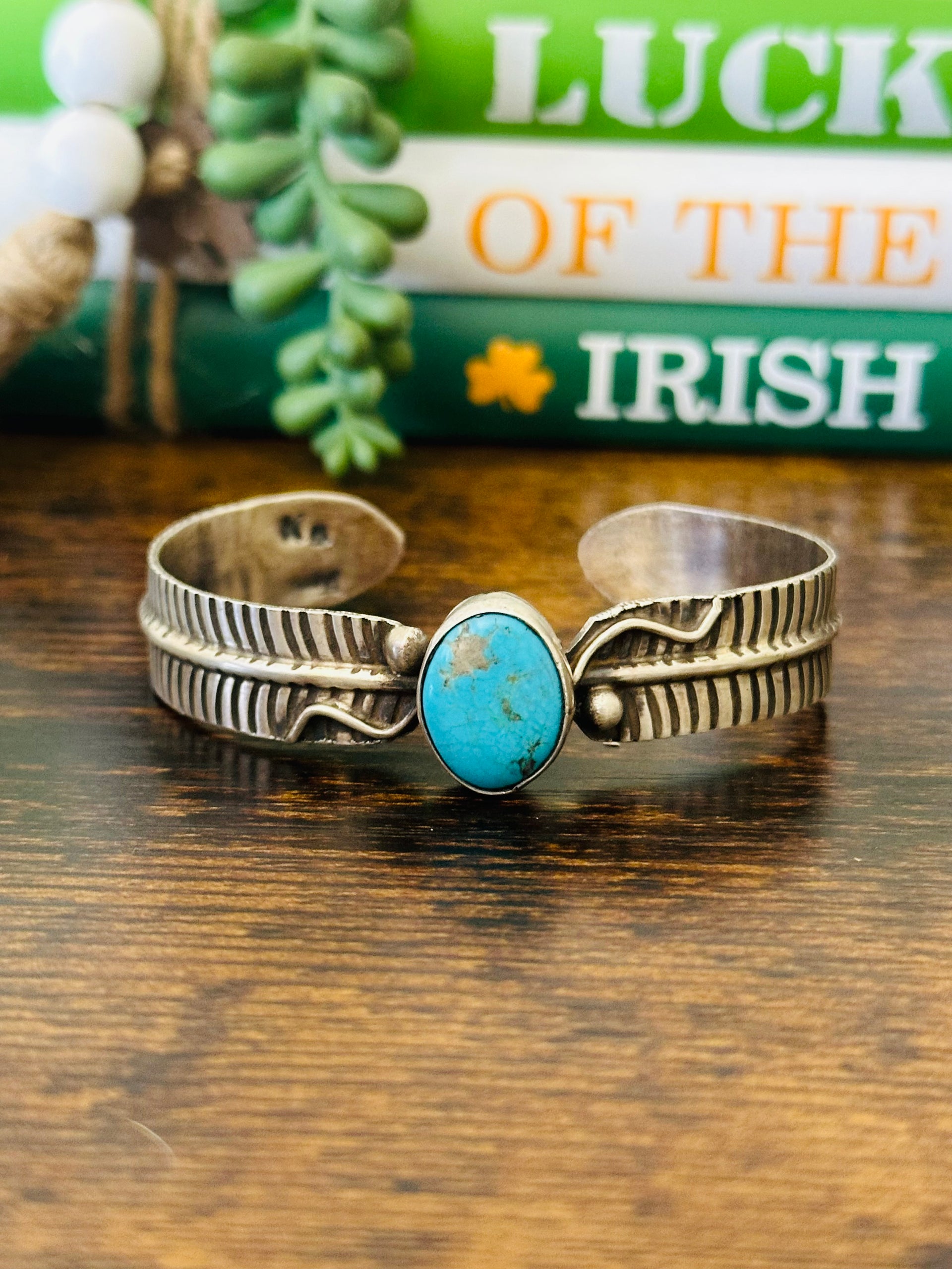 Navajo Made Kingman Turquoise & Sterling Silver Cuff Bracelet