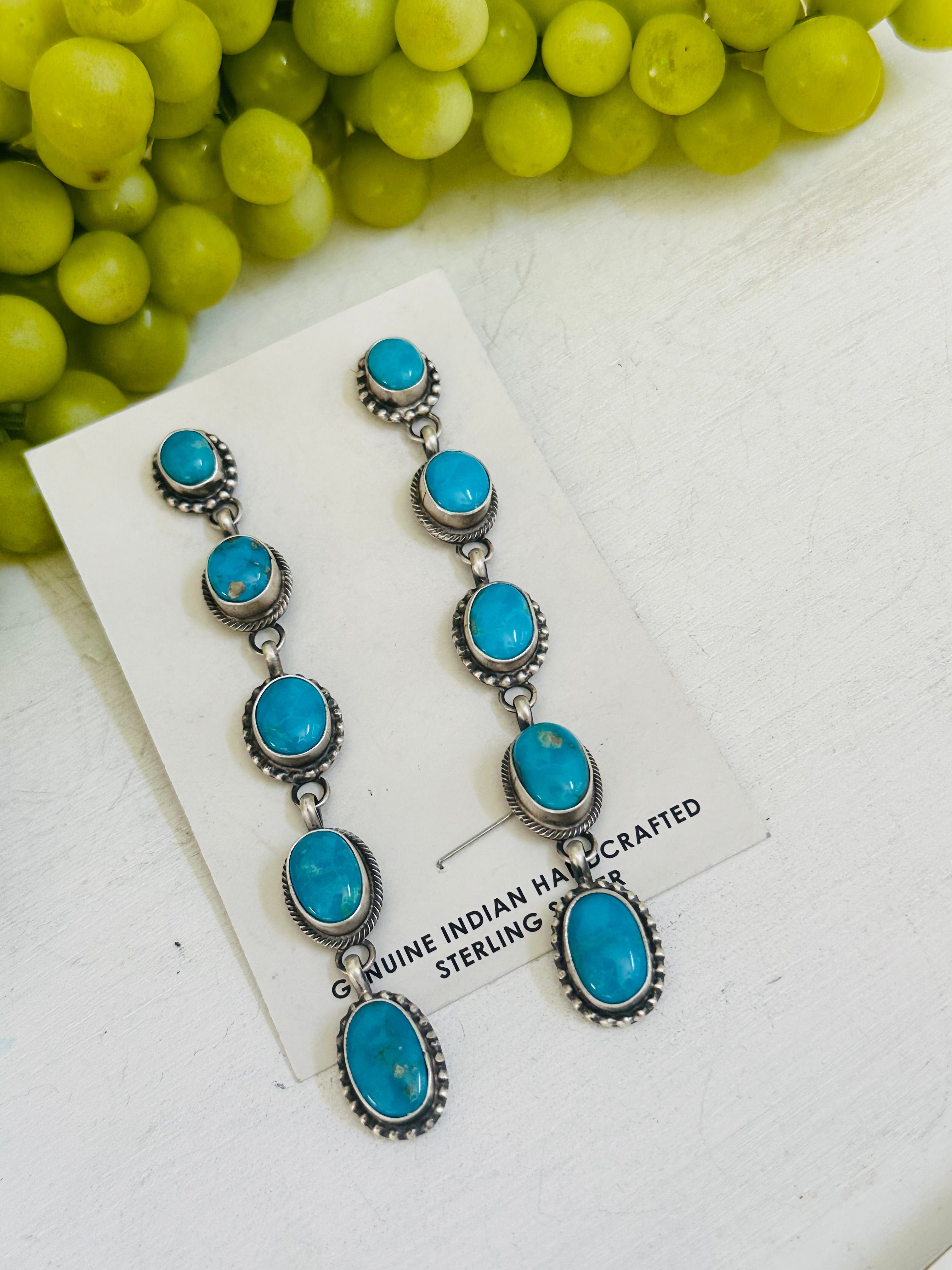 Scott Skeets Blue Ridge Turquoise & Sterling Silver Post Dangle Earrings