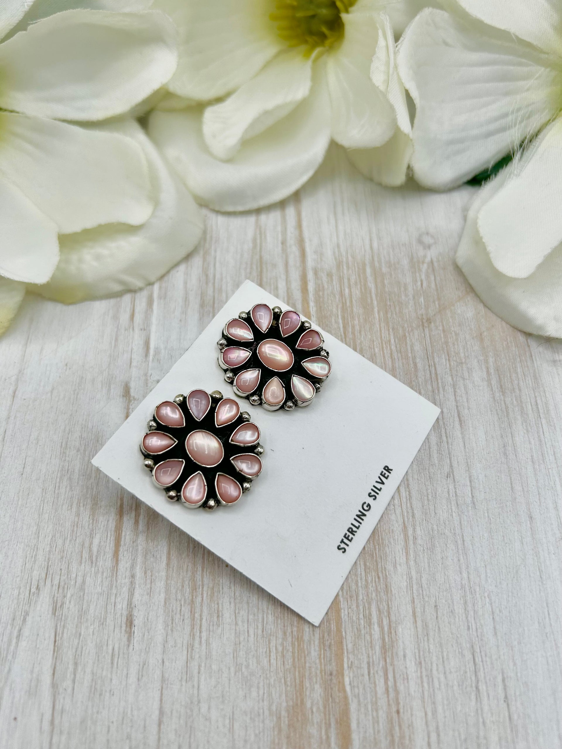 Navajo Made Mother of Pearl & Sterling Silver Post Earrings