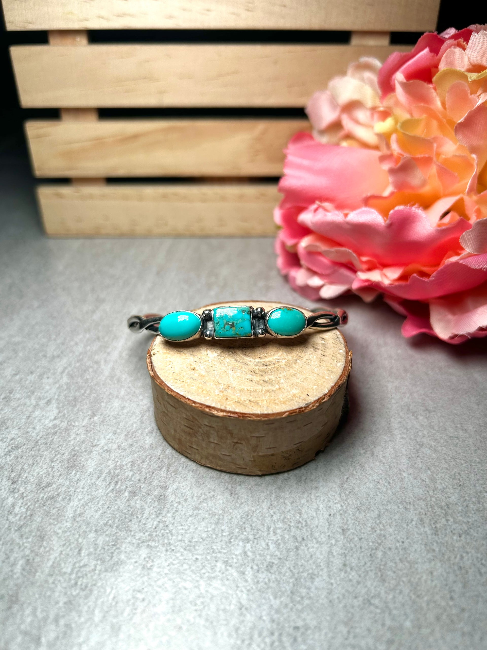 Navajo Made Kingman Turquoise & Sterling Silver Cuff Bracelet