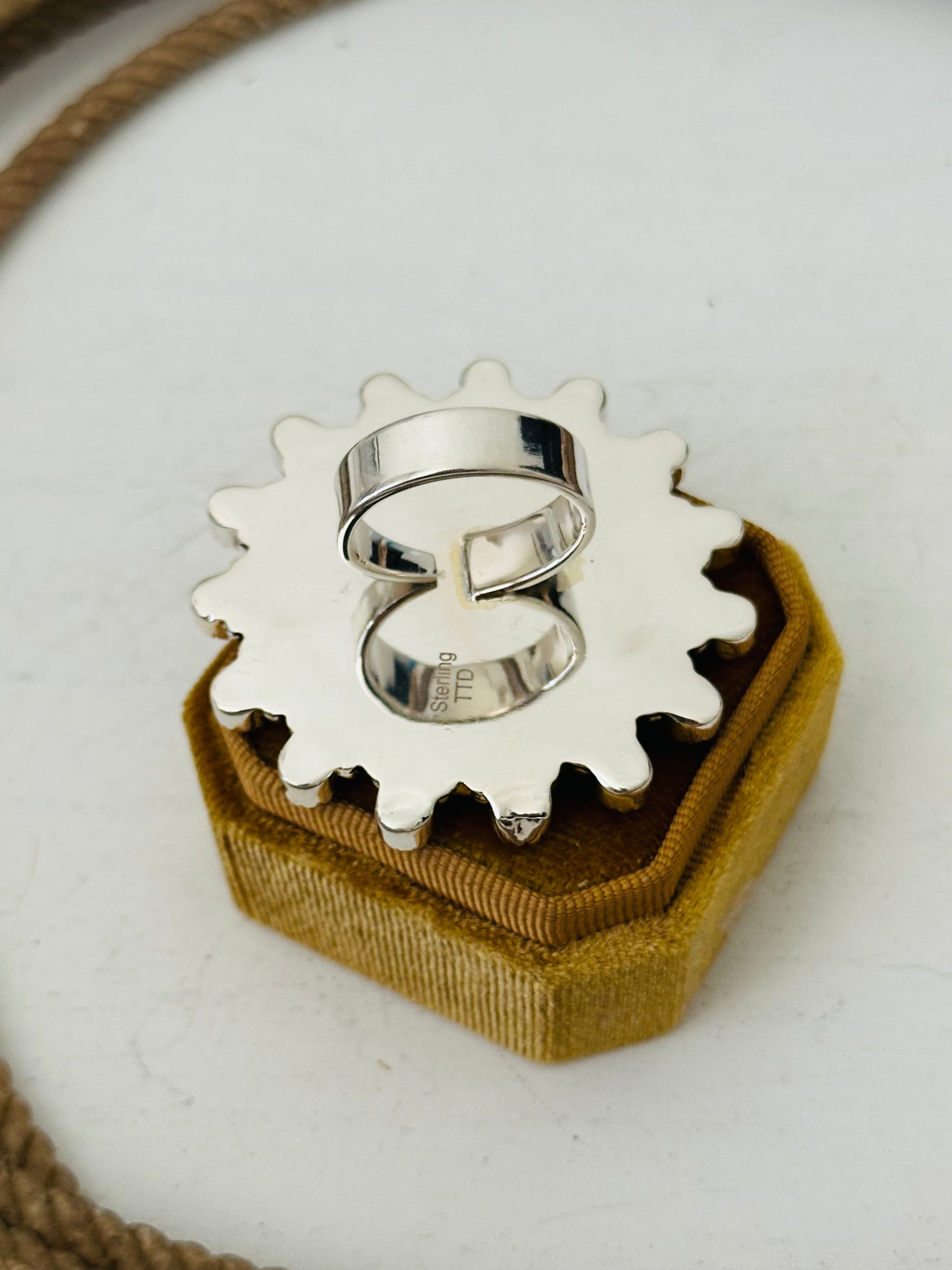 Southwest Handmade White Buffalo & Sterling Silver Adjustable Cluster Ring
