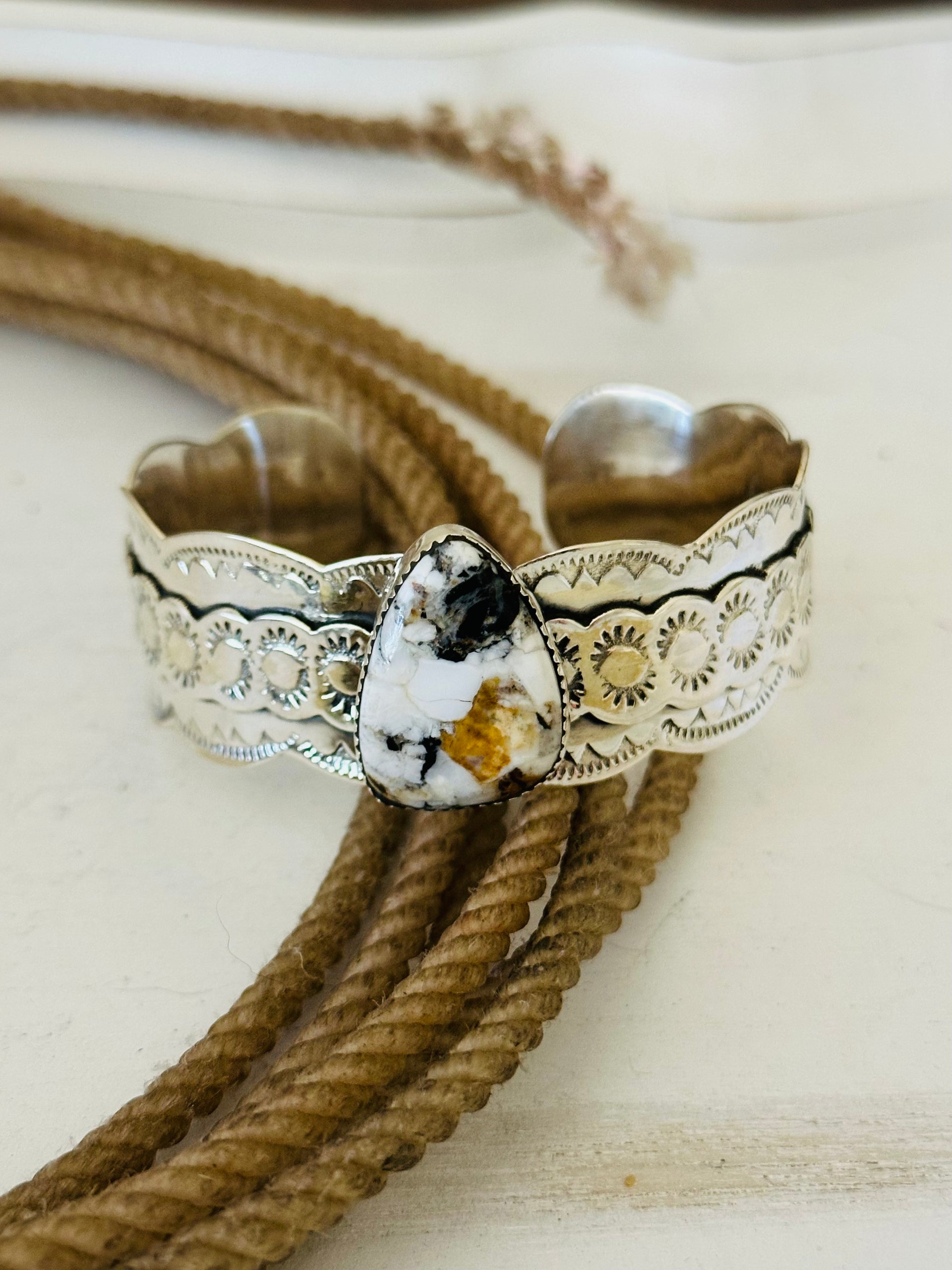 Southwest Made White Buffalo & Sterling Silver Cuff Bracelet