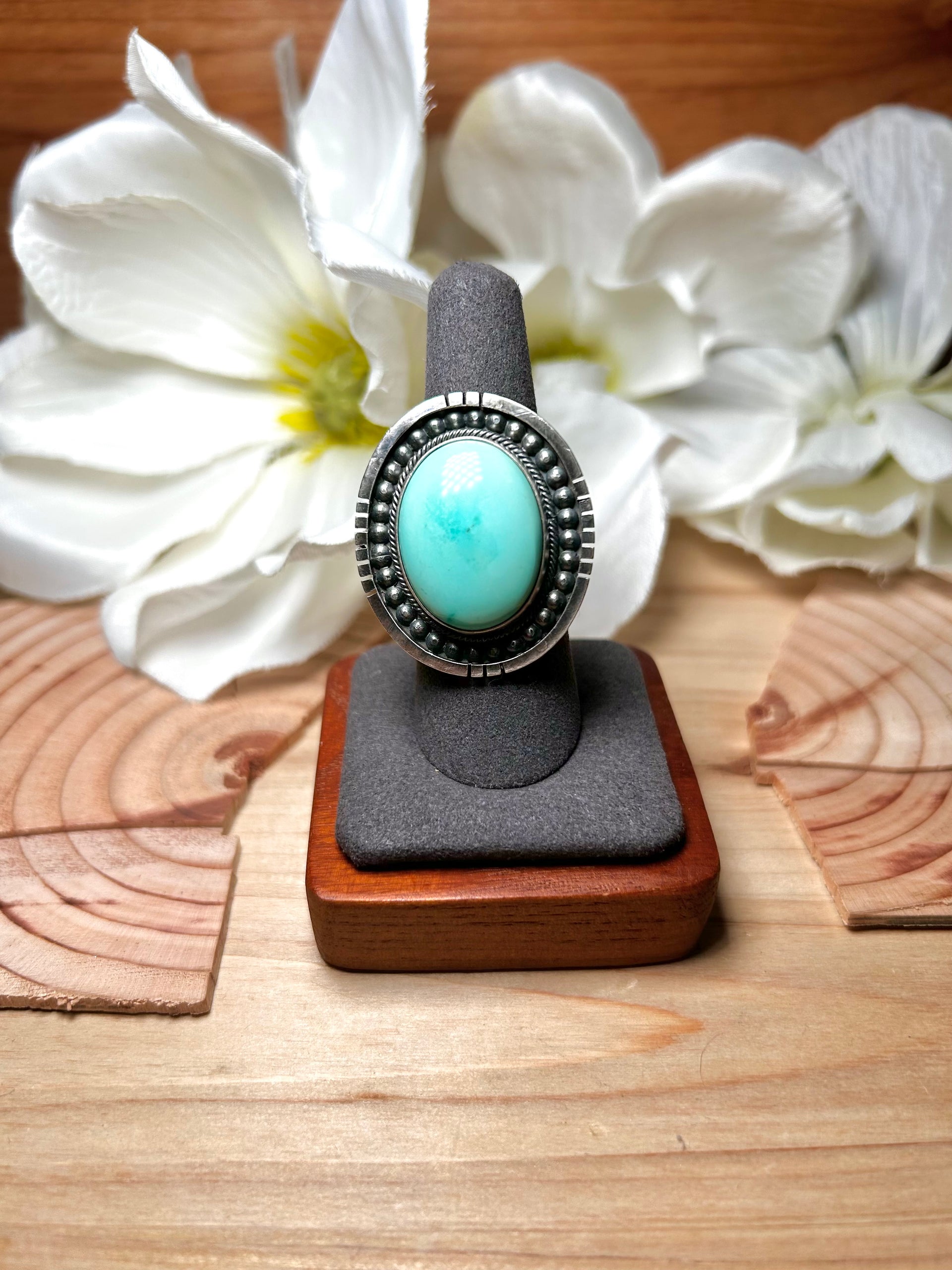 Navajo Made Royston Turquoise & Sterling Silver Ring Size 7.75