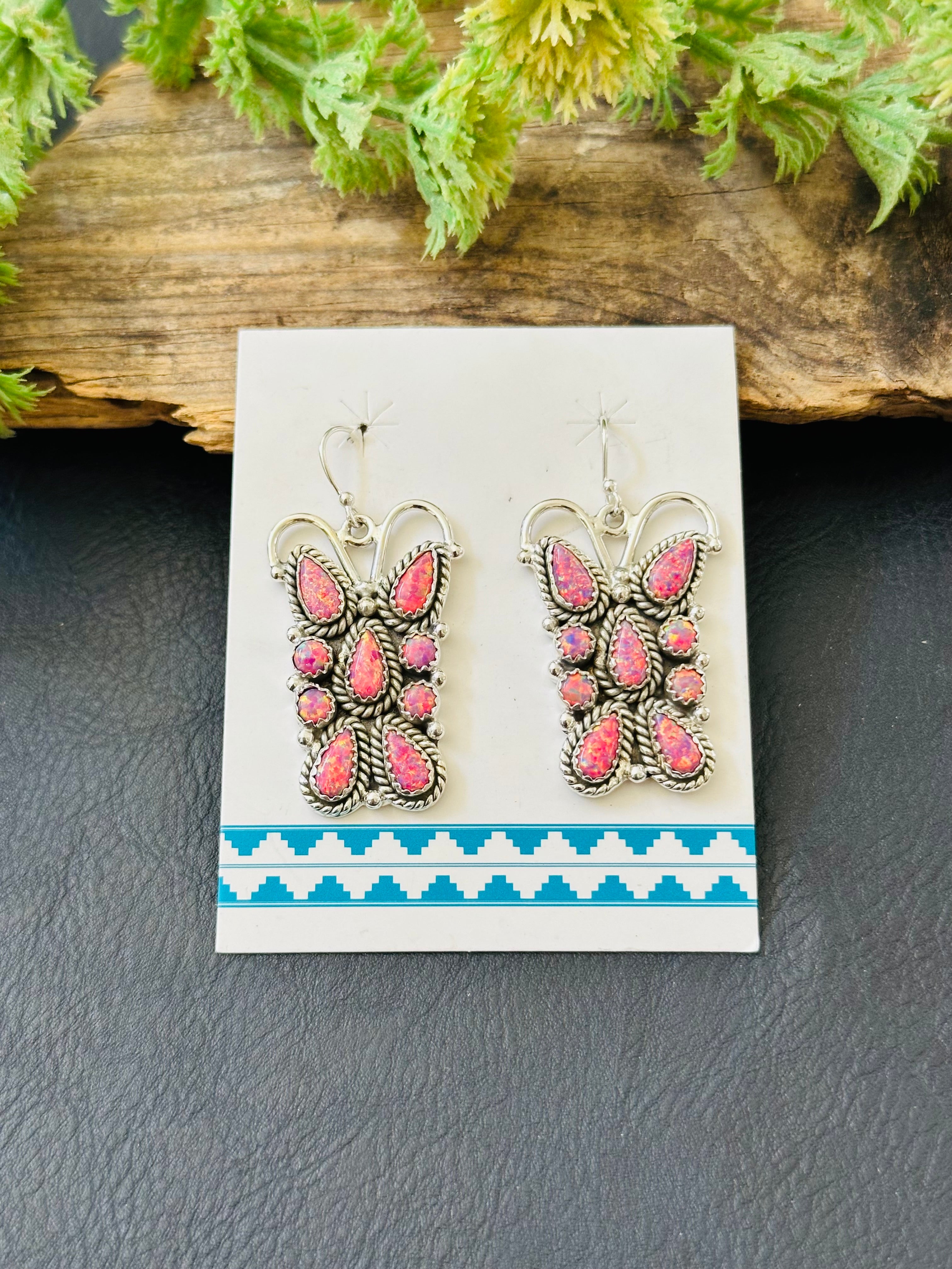 TTD “K’aalógii” Pink Opal & Sterling Silver Dangle Earrings