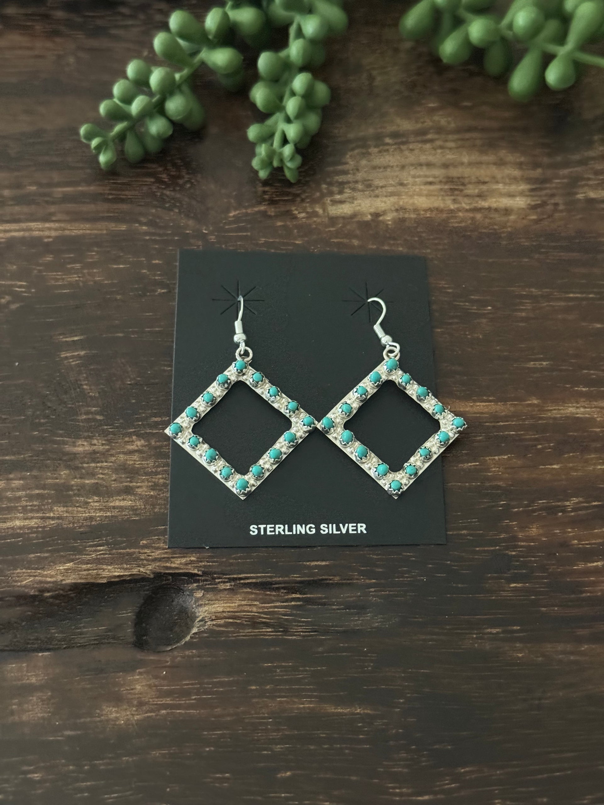 Zuni Made Kingman Turquoise & Sterling Silver Dangle Earrings
