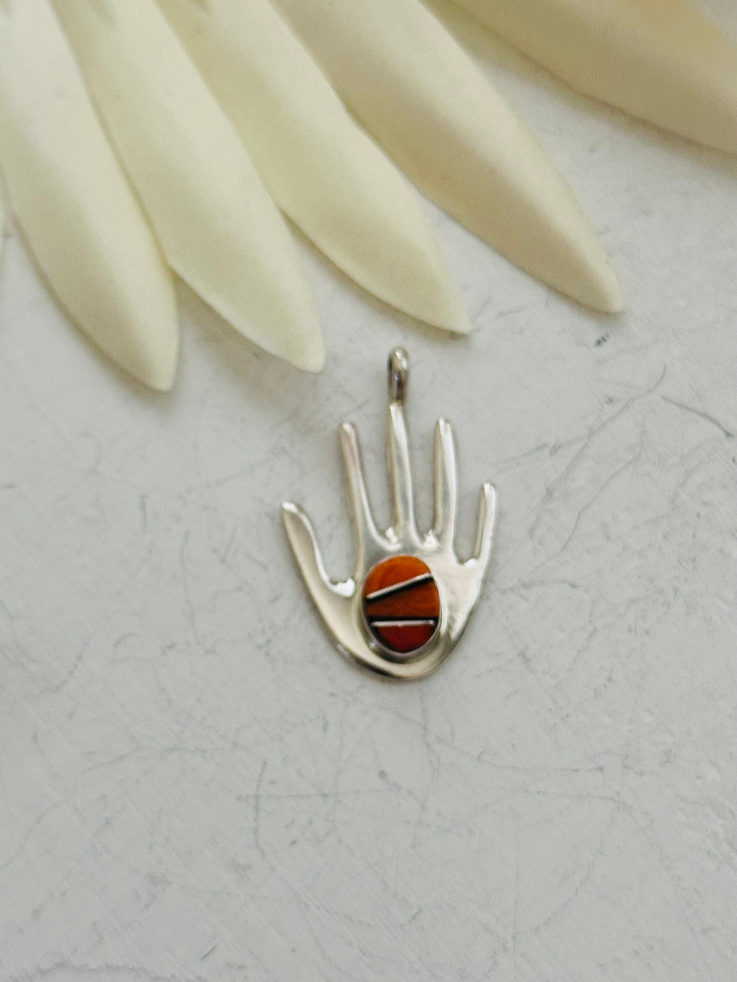 Joseph Martinez Multi Stone & Sterling Silver Inlay Hand Pendant