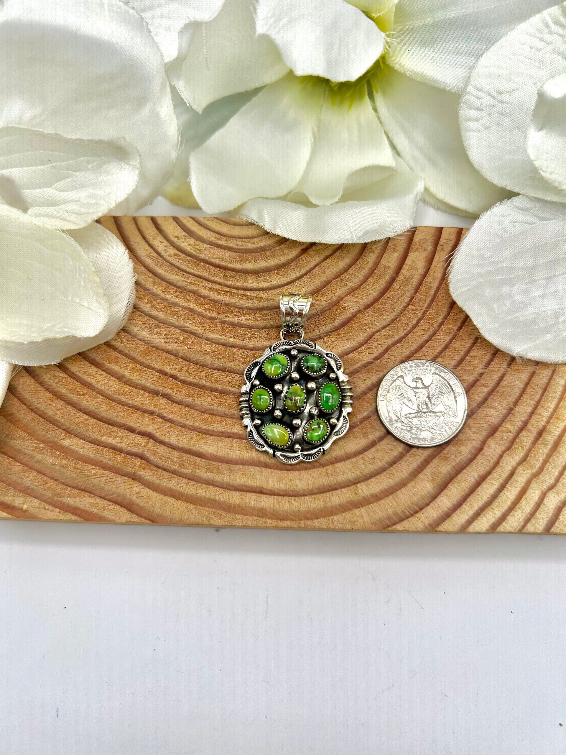 Navajo Made Sonoran Gold Turquoise & Sterling Silver Pendant