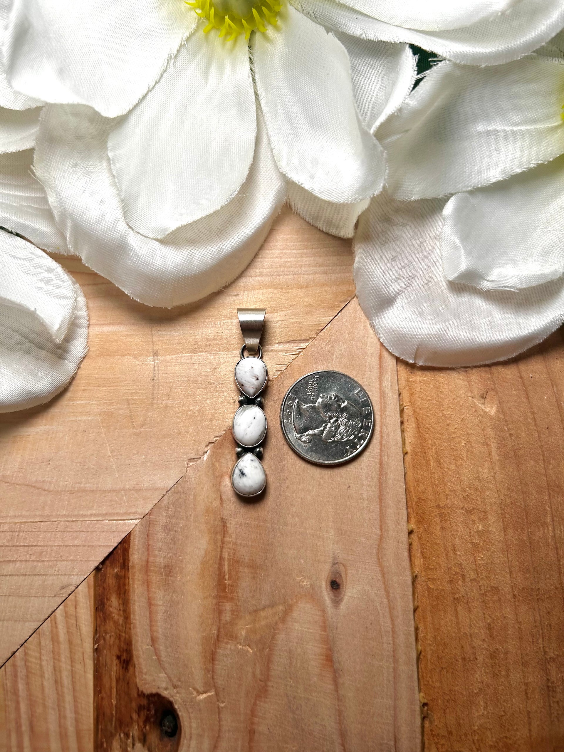 Navajo Made White Buffalo & Sterling Silver Pendant
