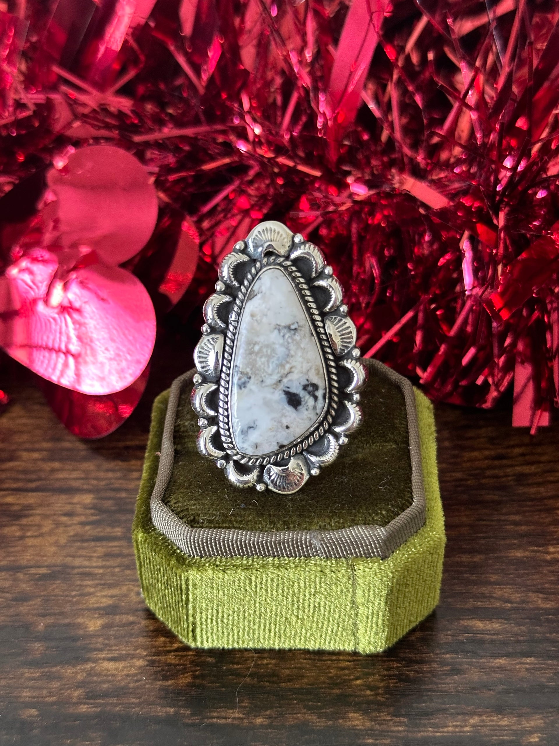 Southwest Handmade White Buffalo & Sterling Silver Adjustable Ring