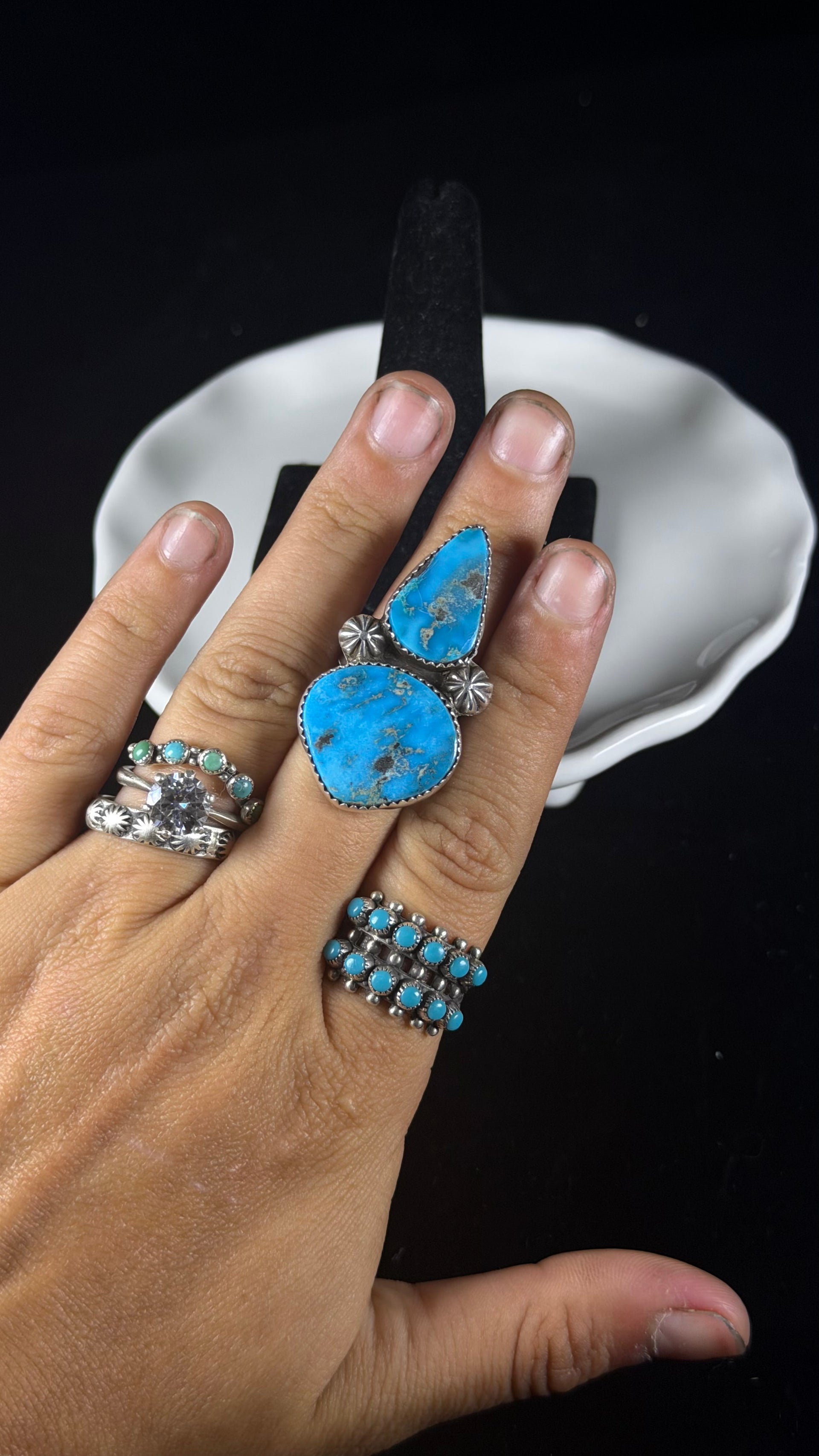 Navajo Made Blue Ridge Turquoise & Sterling Silver Ring Size 5.75