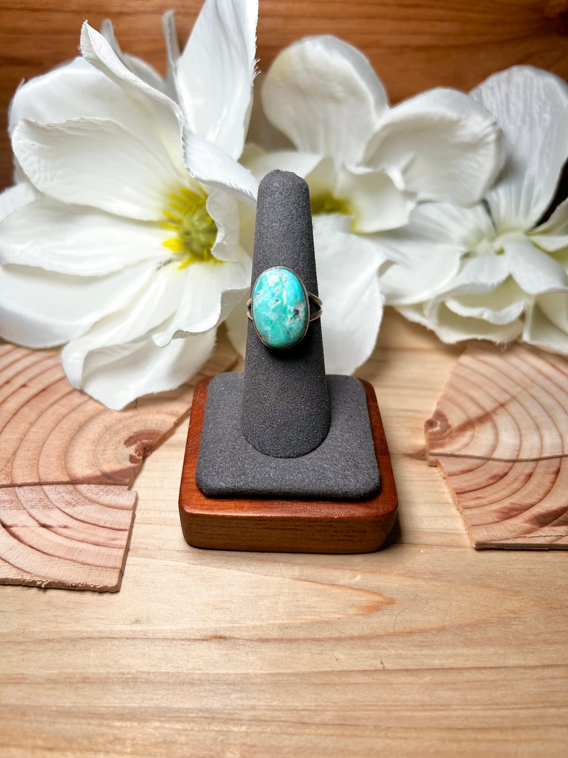 Navajo Made White Water Turquoise & Sterling Silver Ring Size 7